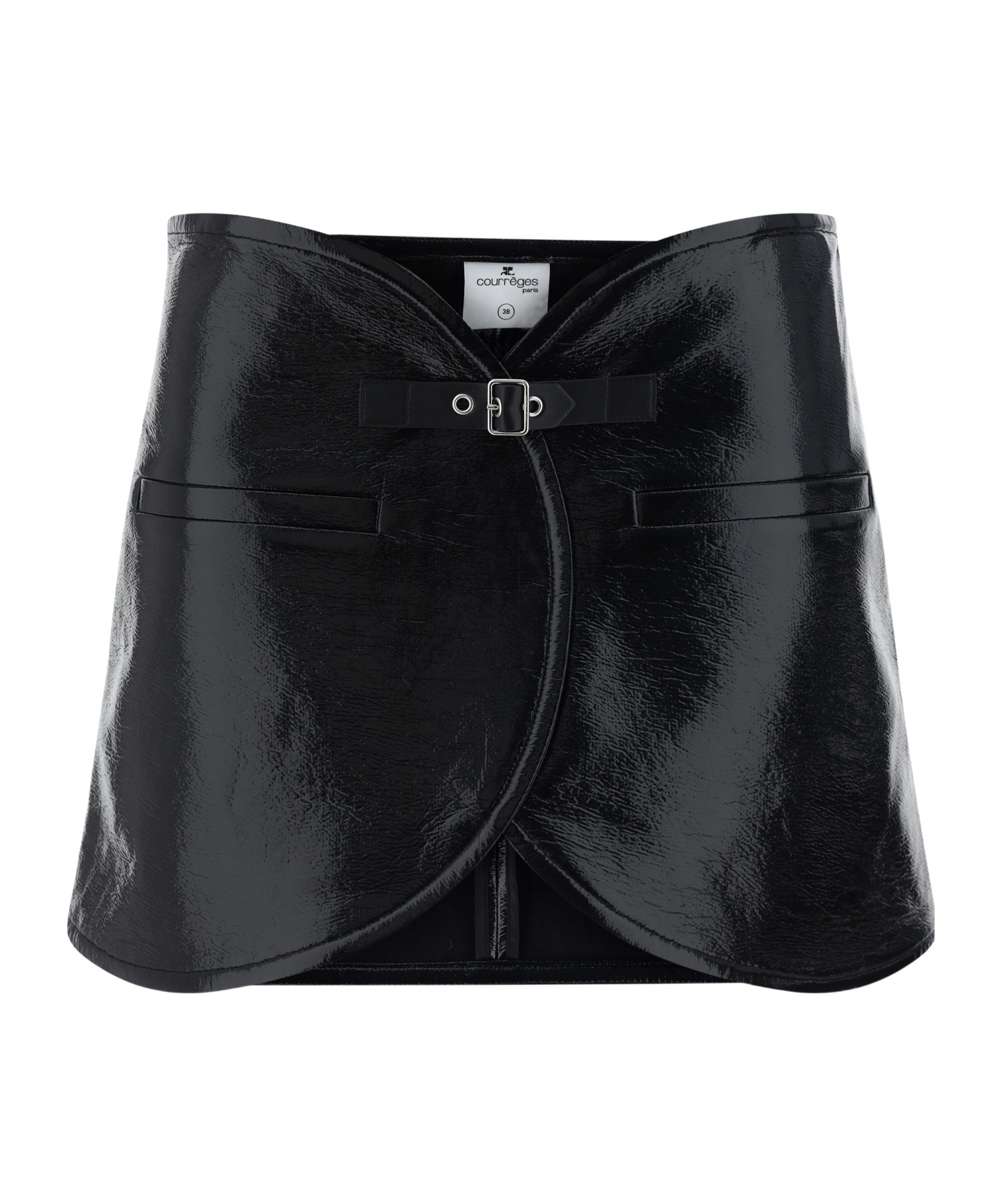 Courrèges Ellipse Laminated Miniskirt In Black