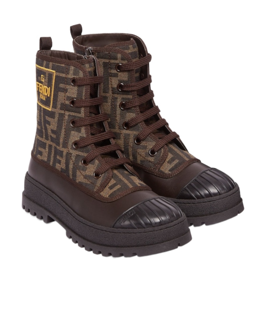 FENDI TOBACCO JACQUARD JUNIOR BIKER BOOTS