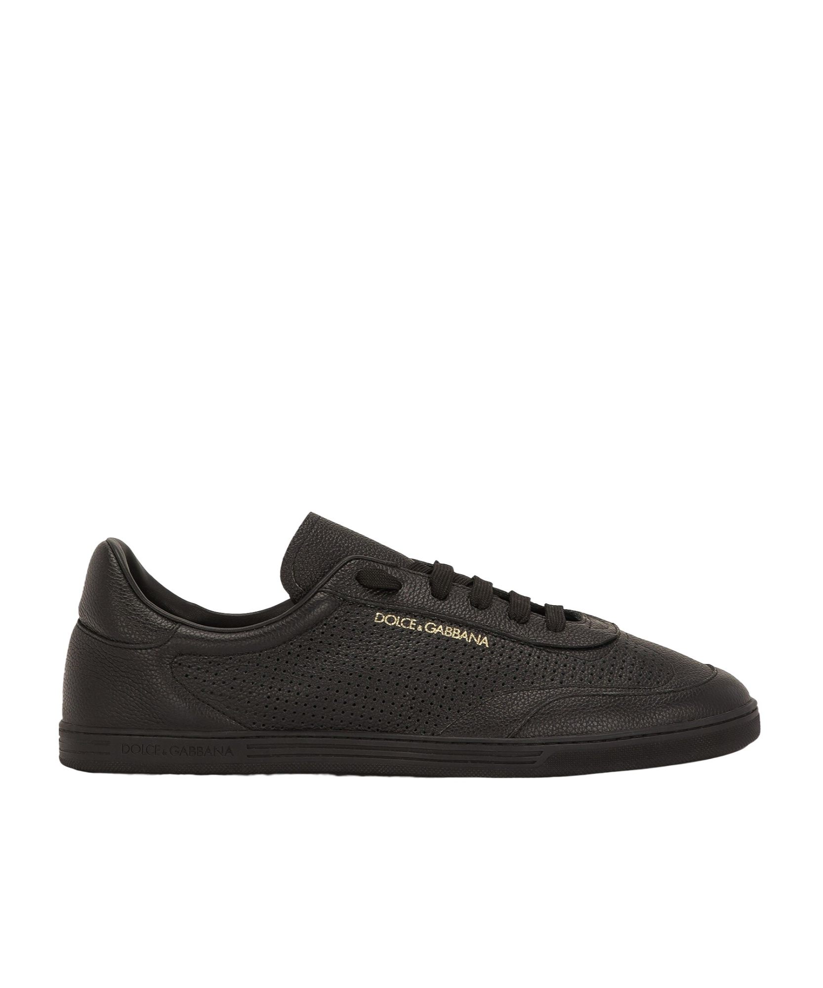 Dolce & Gabbana Black Low Top Perforated Sneakers With Logo Detail In Leather Man In Black