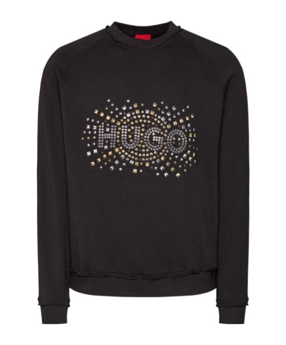 Shop Hugo Boss Logo-studded Cotton Sweatshirt In Black