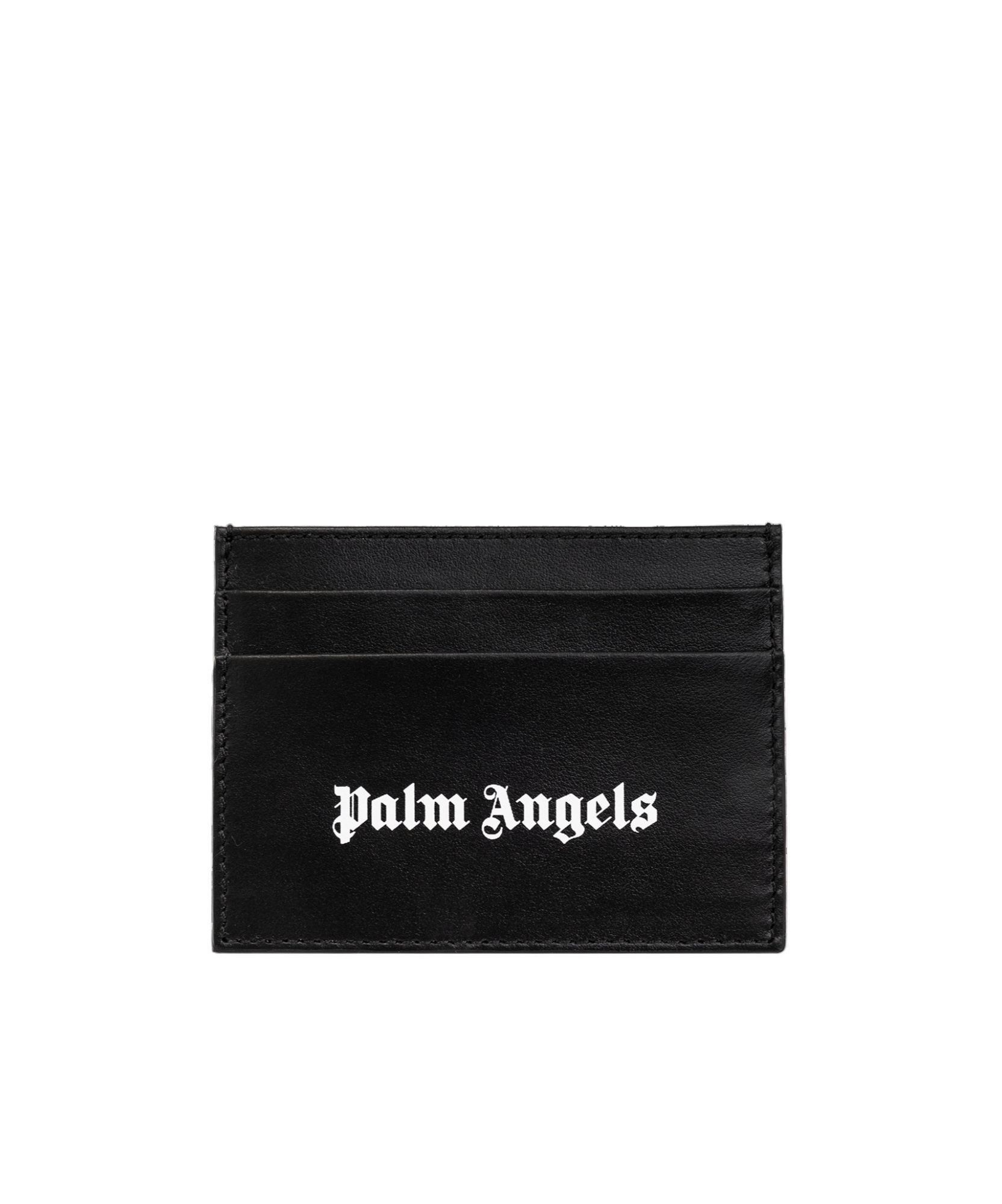 Palm Angels Gothic Leather Logo Cardholder With Tonal Stitching In Black
