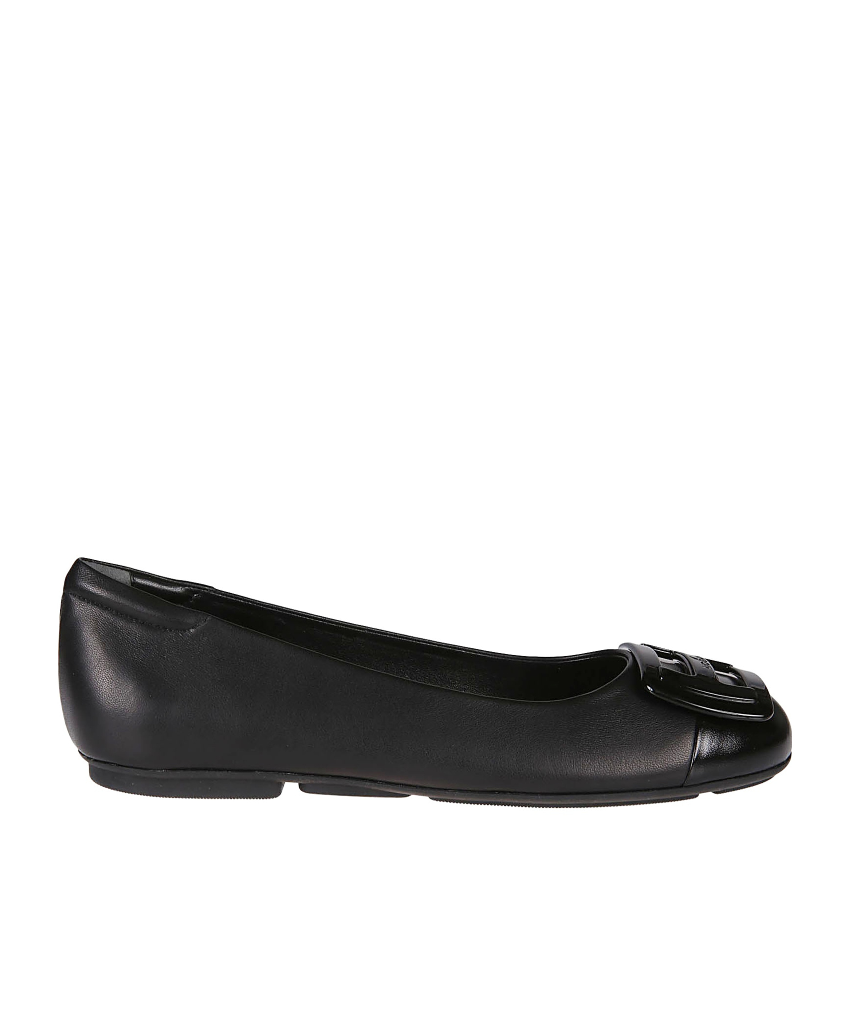 Hogan Leather Ballet Flats With Maxi Plaque In Black