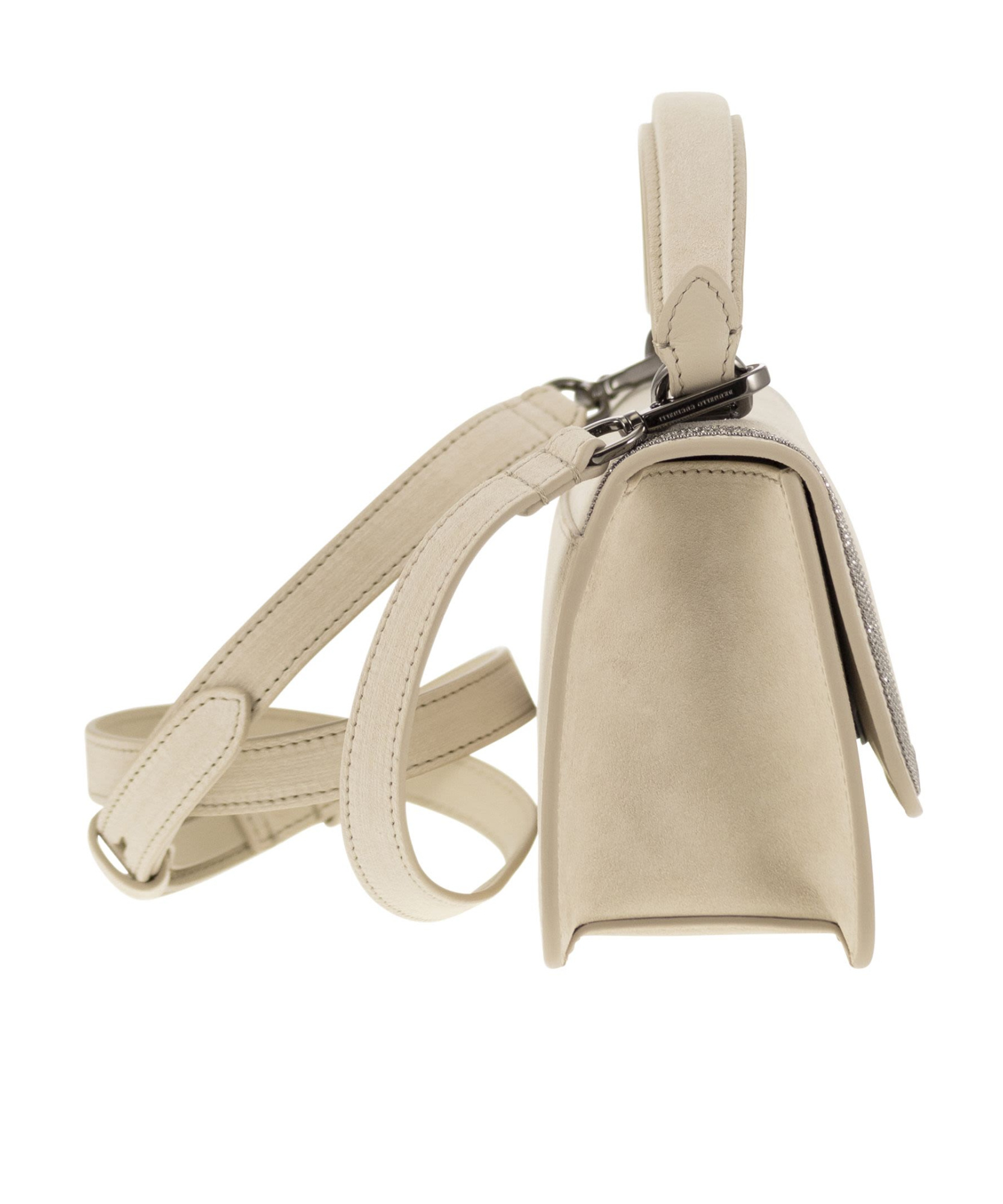 Brunello Cucinelli Suede Bag With Precious Contour In Nude