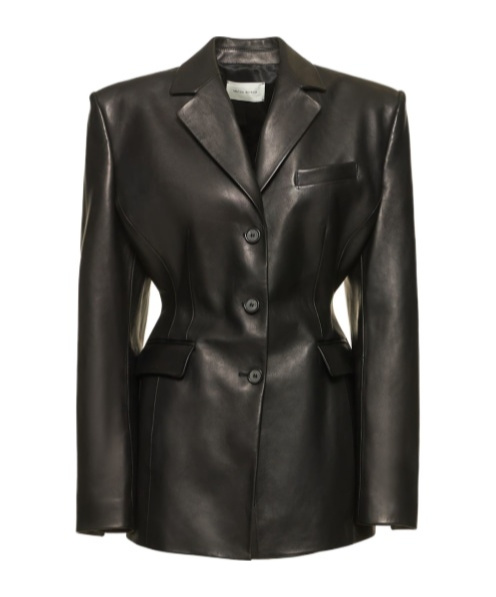 Magda Butrym Leather Blazer With Waist Belt And Notched Lapels