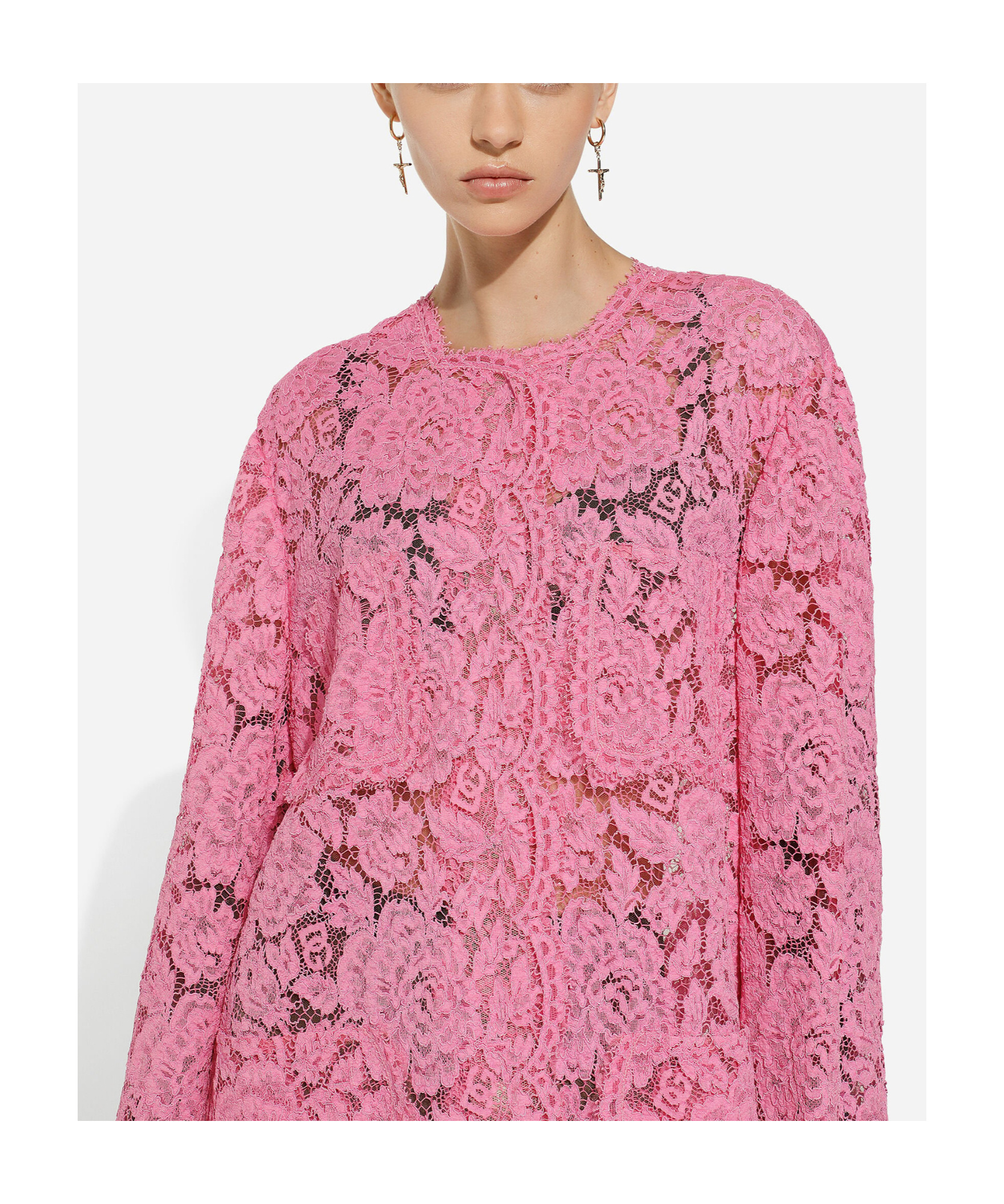 Dolce & Gabbana Dolce  Gabbana Floral Lace Cordonetto Coat In Pink