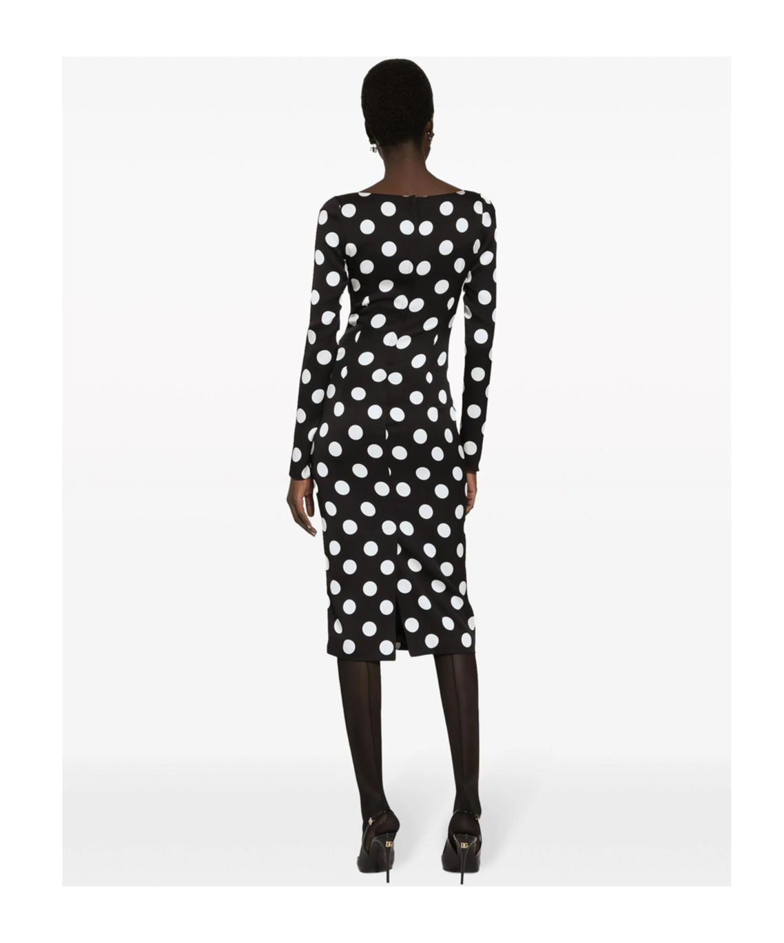 Dolce & Gabbana Polka Dot Print Silk Midi Dress In Black