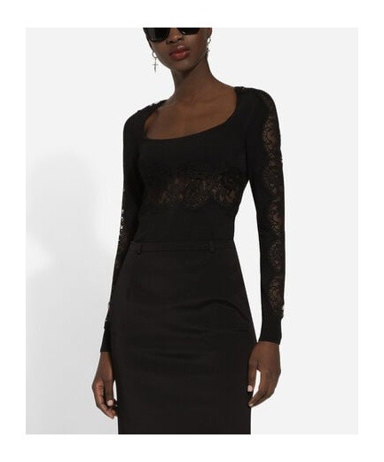 Dolce & Gabbana Viscose Sweater With Lace Inserts In Black