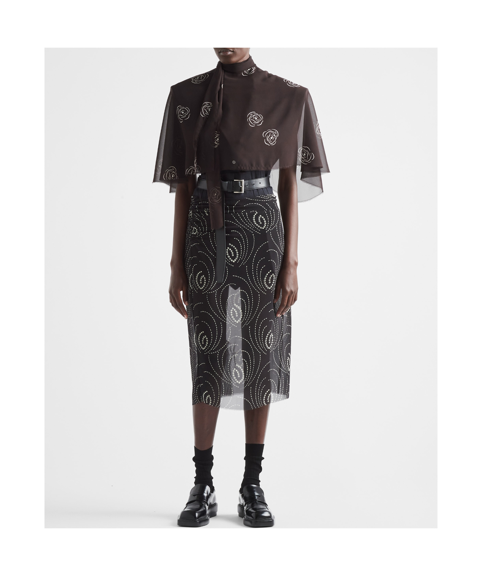 Shop Prada Printed Georgette Skirt In Black
