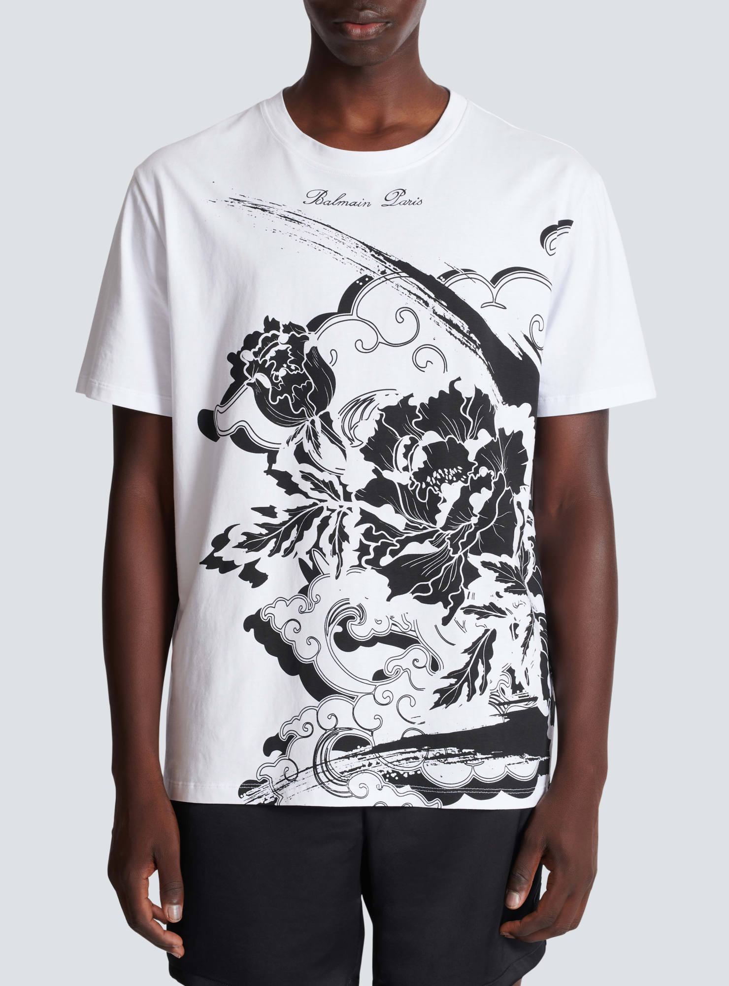 Balmain Flower-print Cotton T-shirt In White