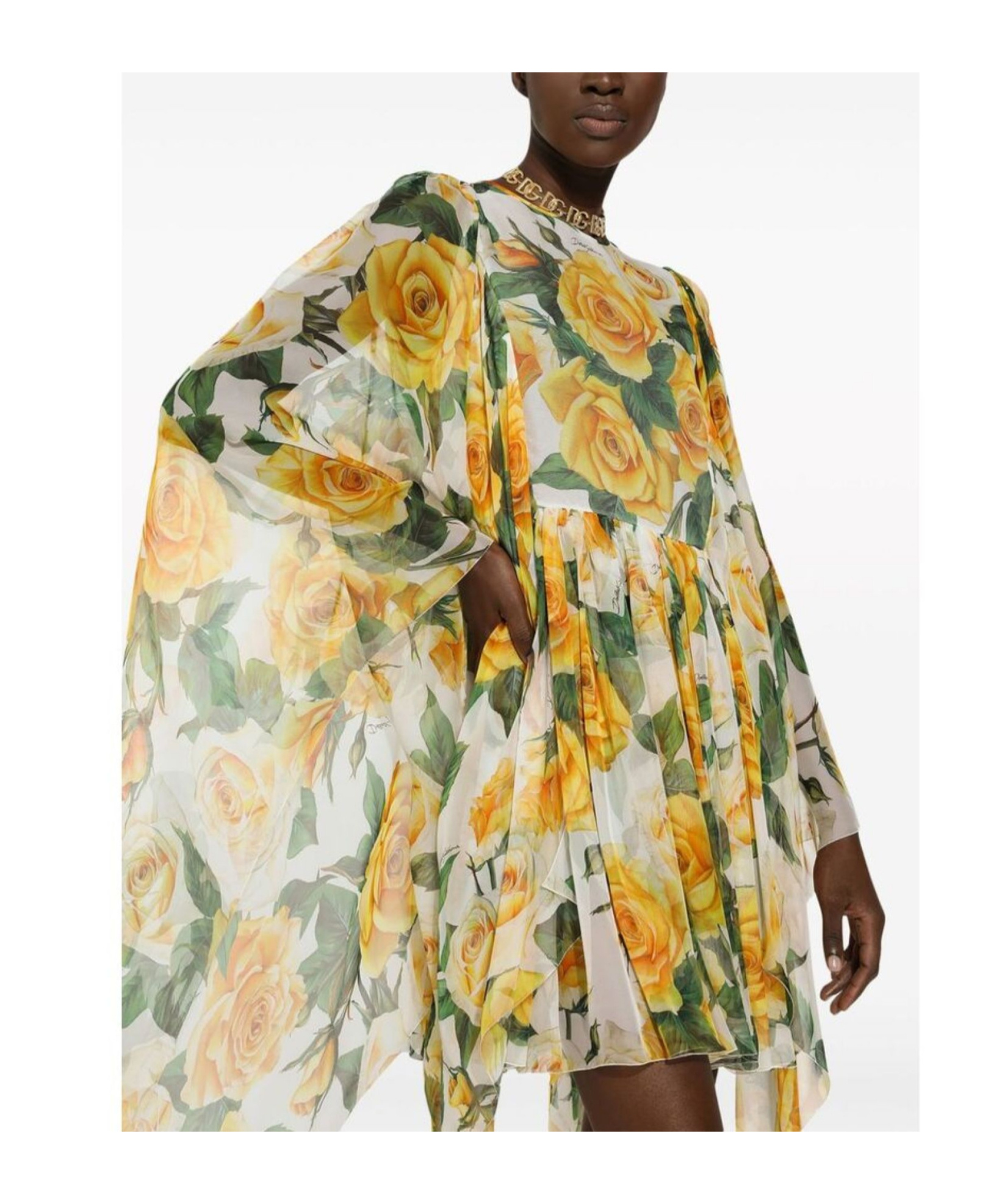 Dolce & Gabbana Silk Chiffon Rose-print Dress In Nude