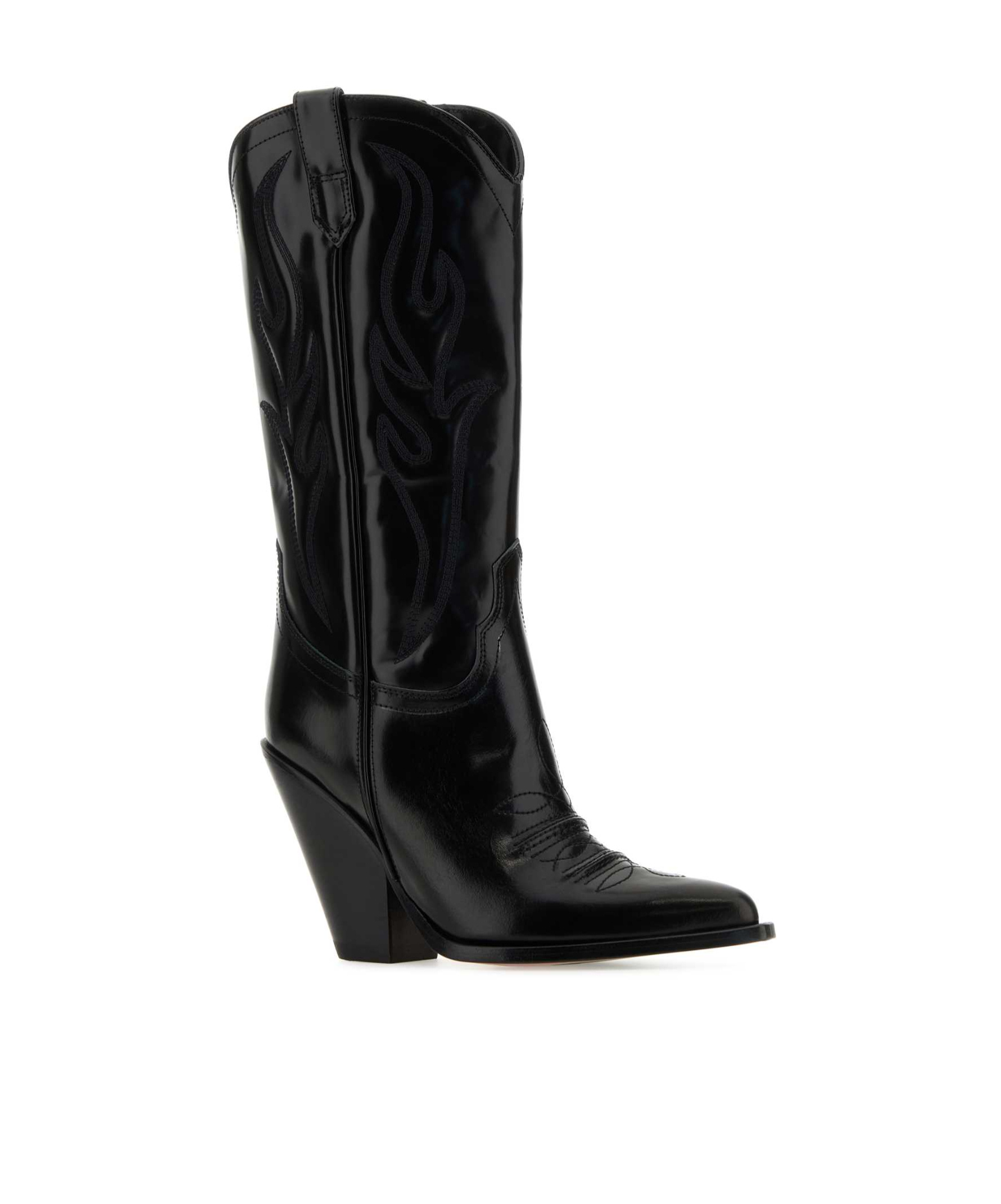 Sonora Black Leather Santa Fe Boots In Black