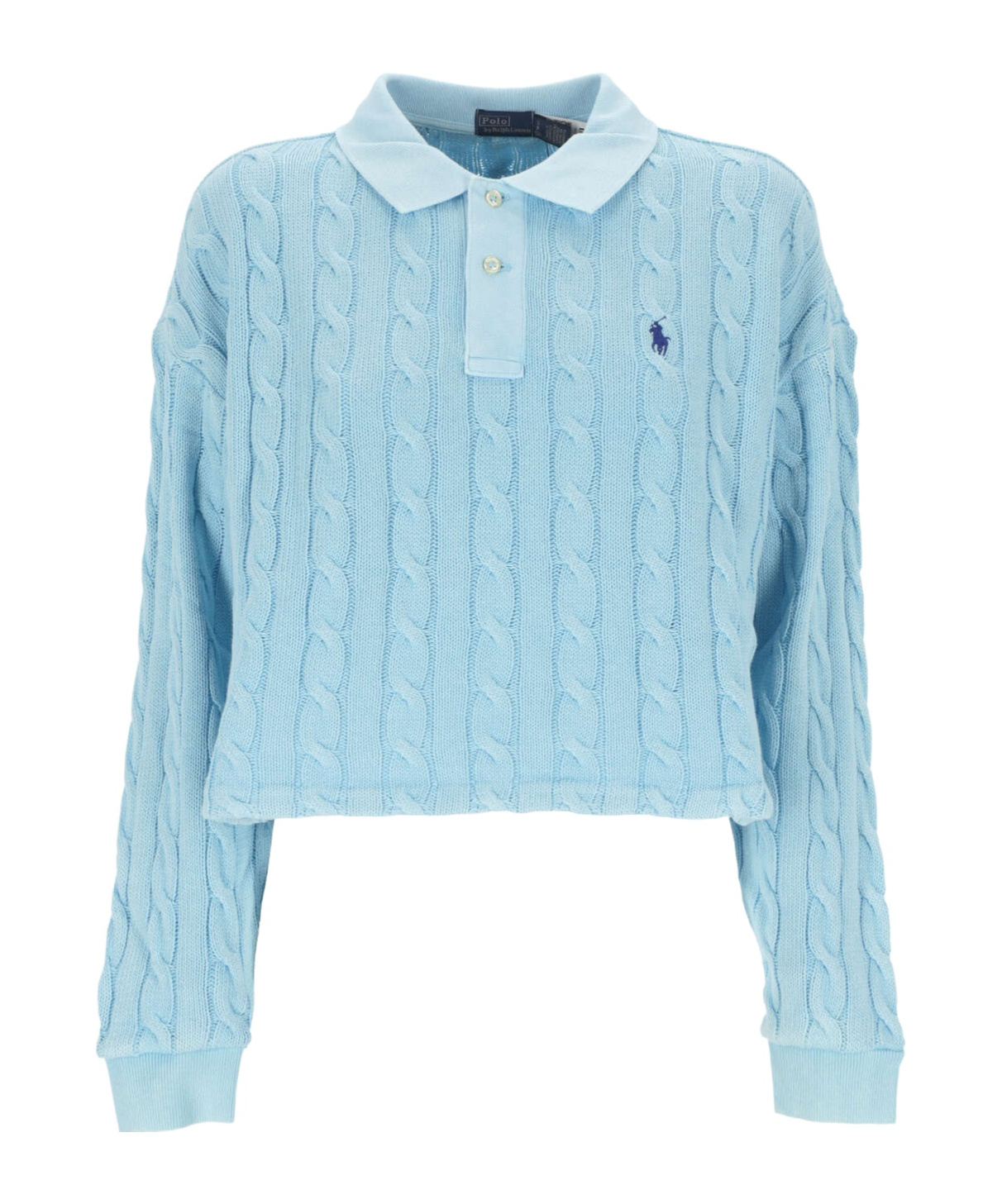 Polo Ralph Lauren Long-sleeved Knitted Polo Shirt In Blue
