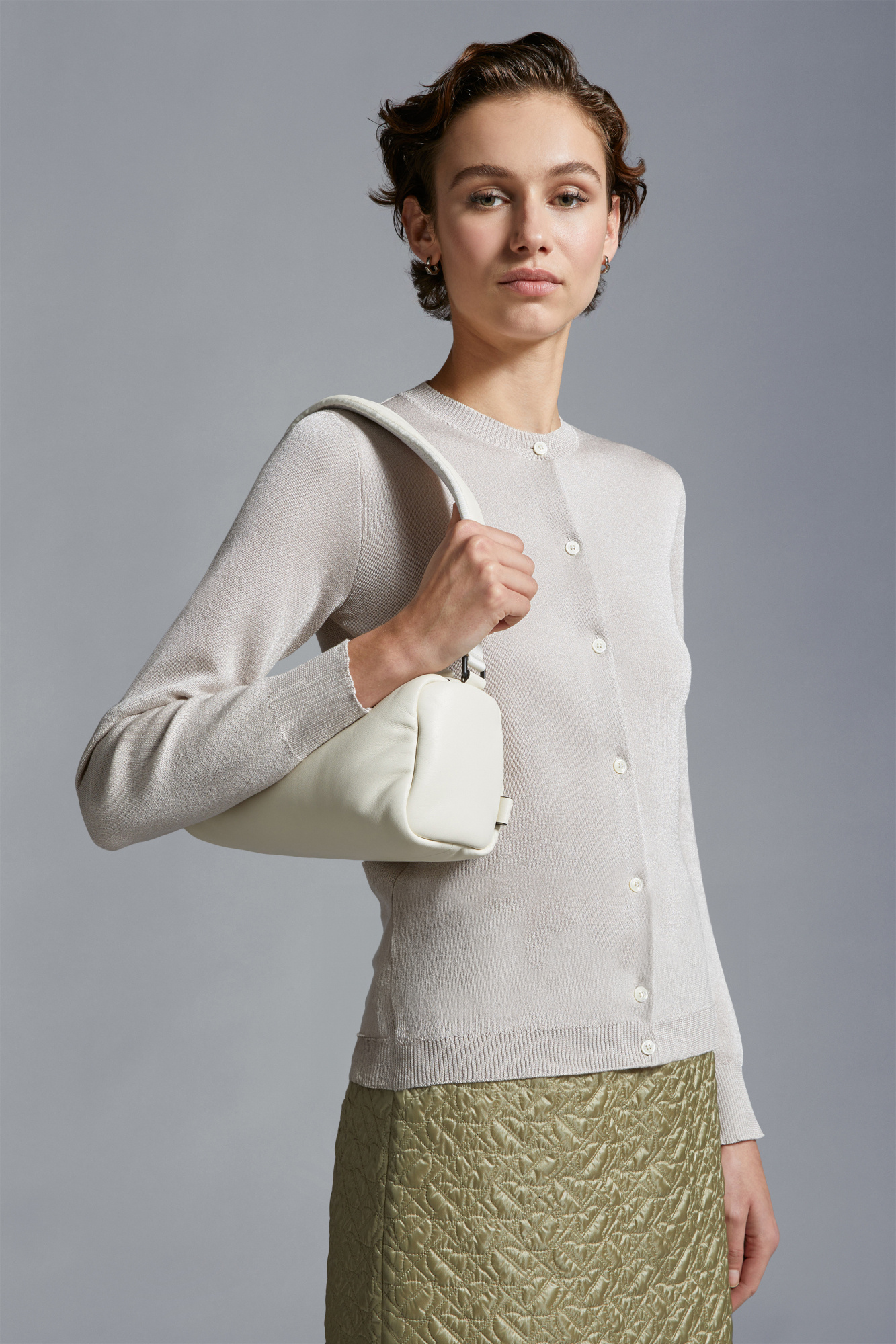 Moncler Logo-patch Metallic Cardigan In White