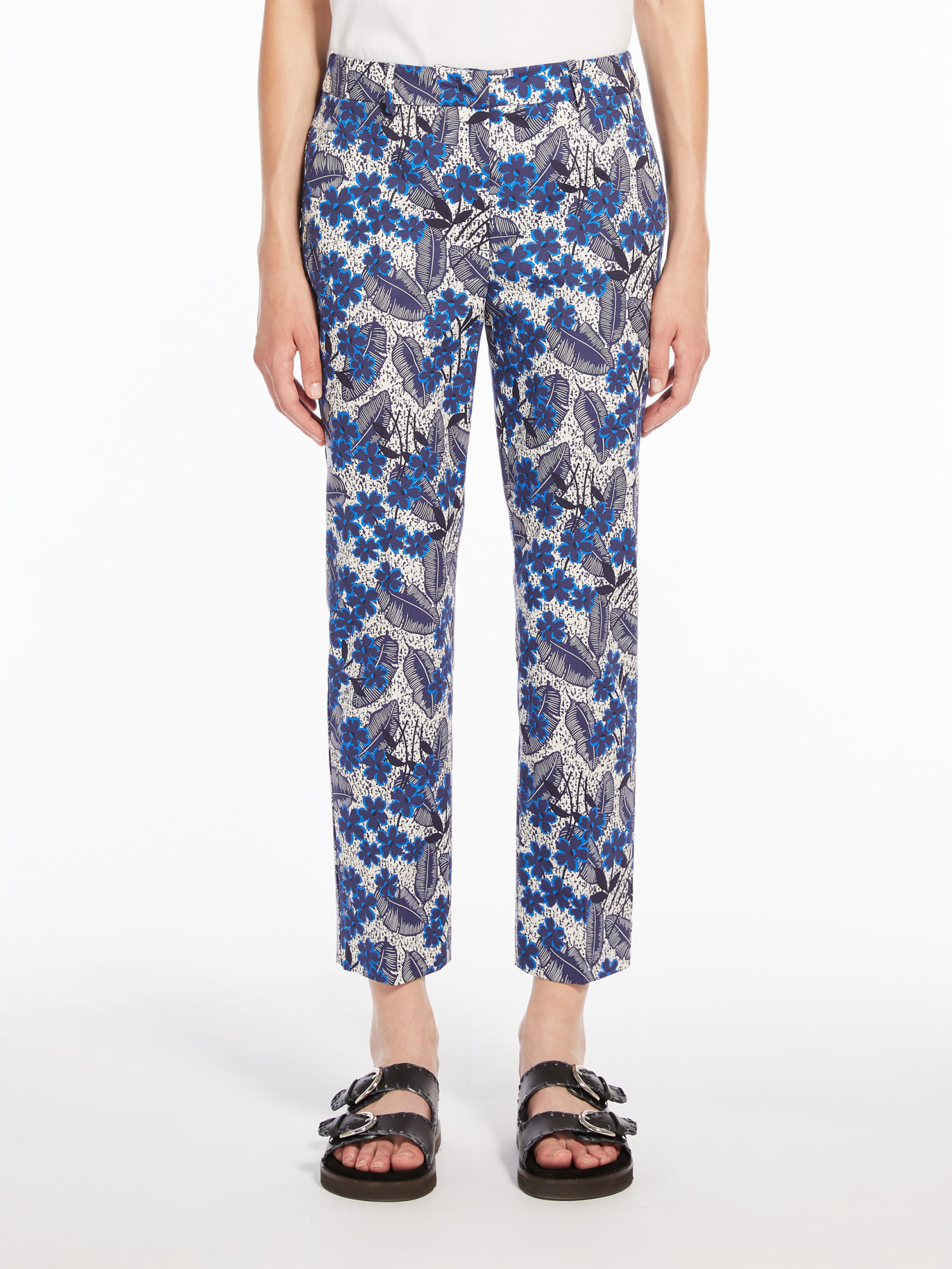 Weekend Max Mara Floral Printed Cropped Trousers In Blue