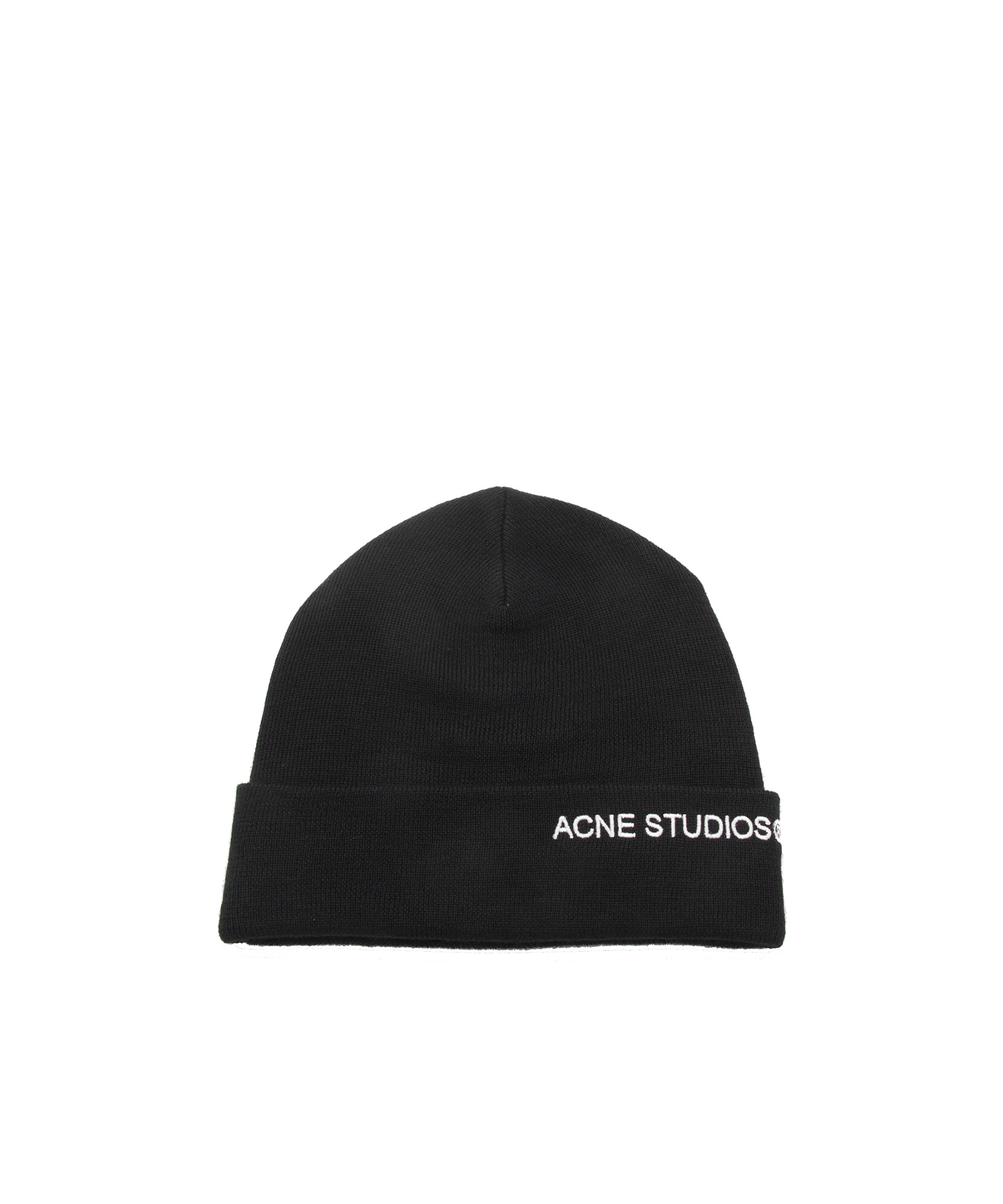 Acne Studios Embroidered Logo Wool Blend Beanie In Black
