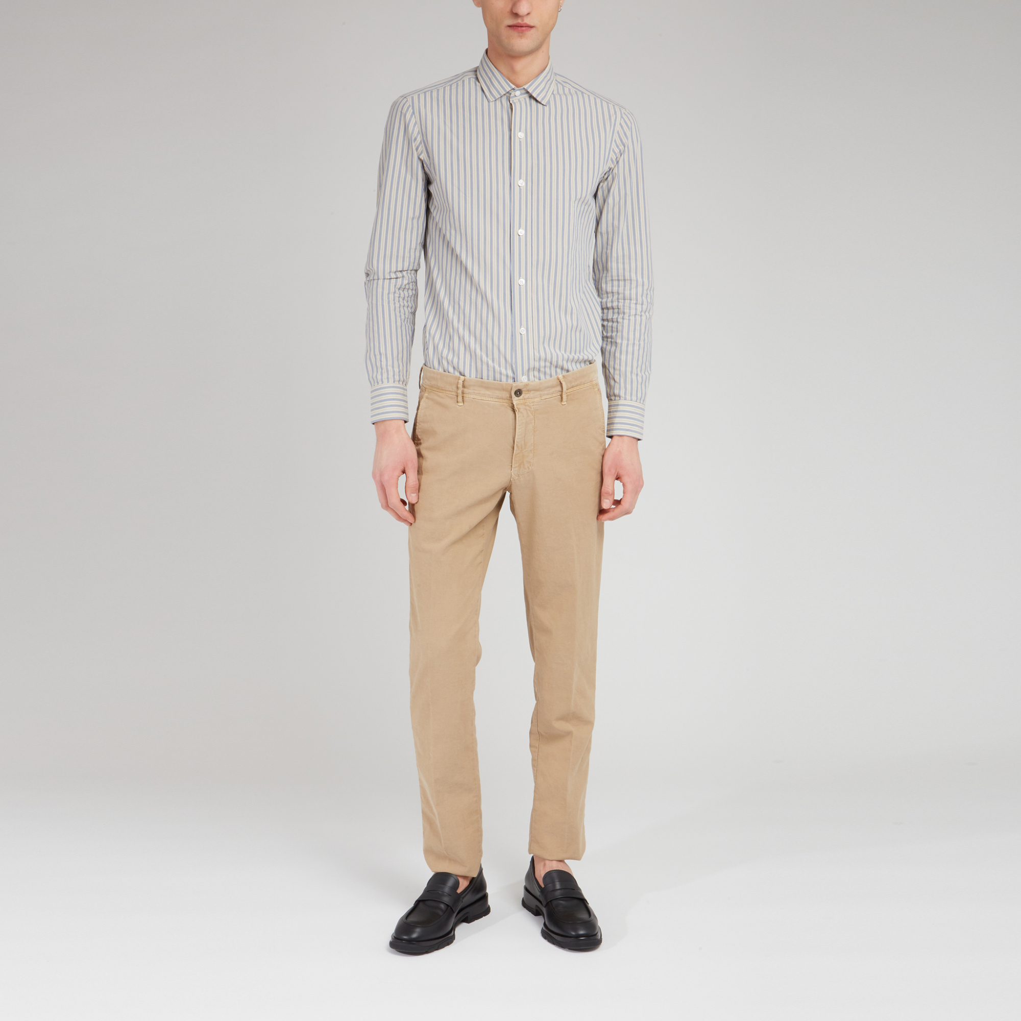 Salvatore Piccolo Striped Long-sleeved Shirt In Gray