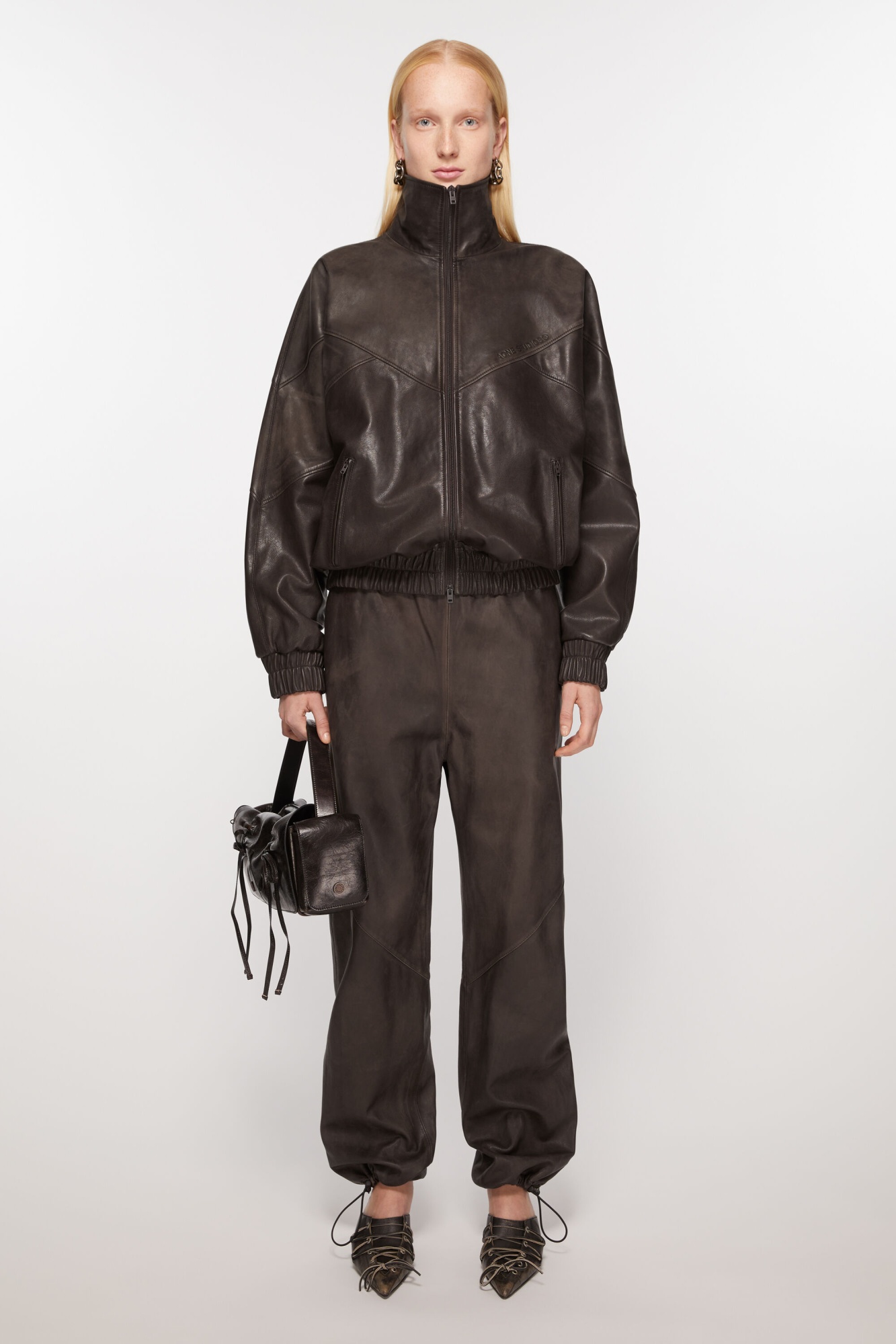 Acne Studios Leather Zipped Jacket In Brown