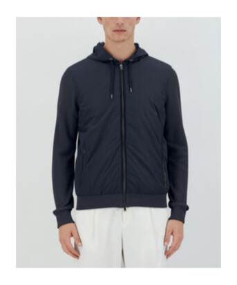 HERNO HERNO KNITTED-PANELLED ZIPPED HOODED DRAWSTRING JACKET