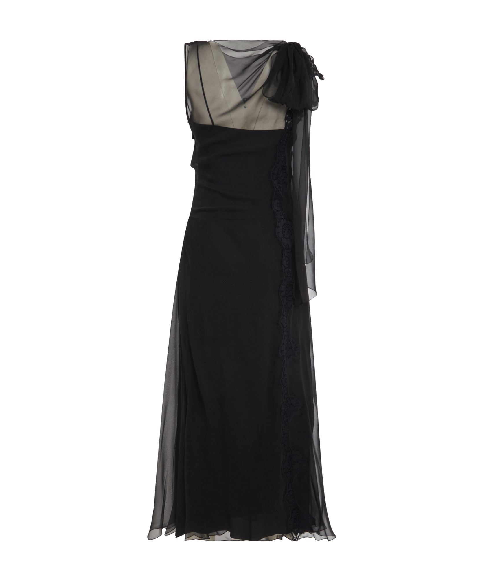 Shop Alberta Ferretti Sheer Silk Midi Dress In Black