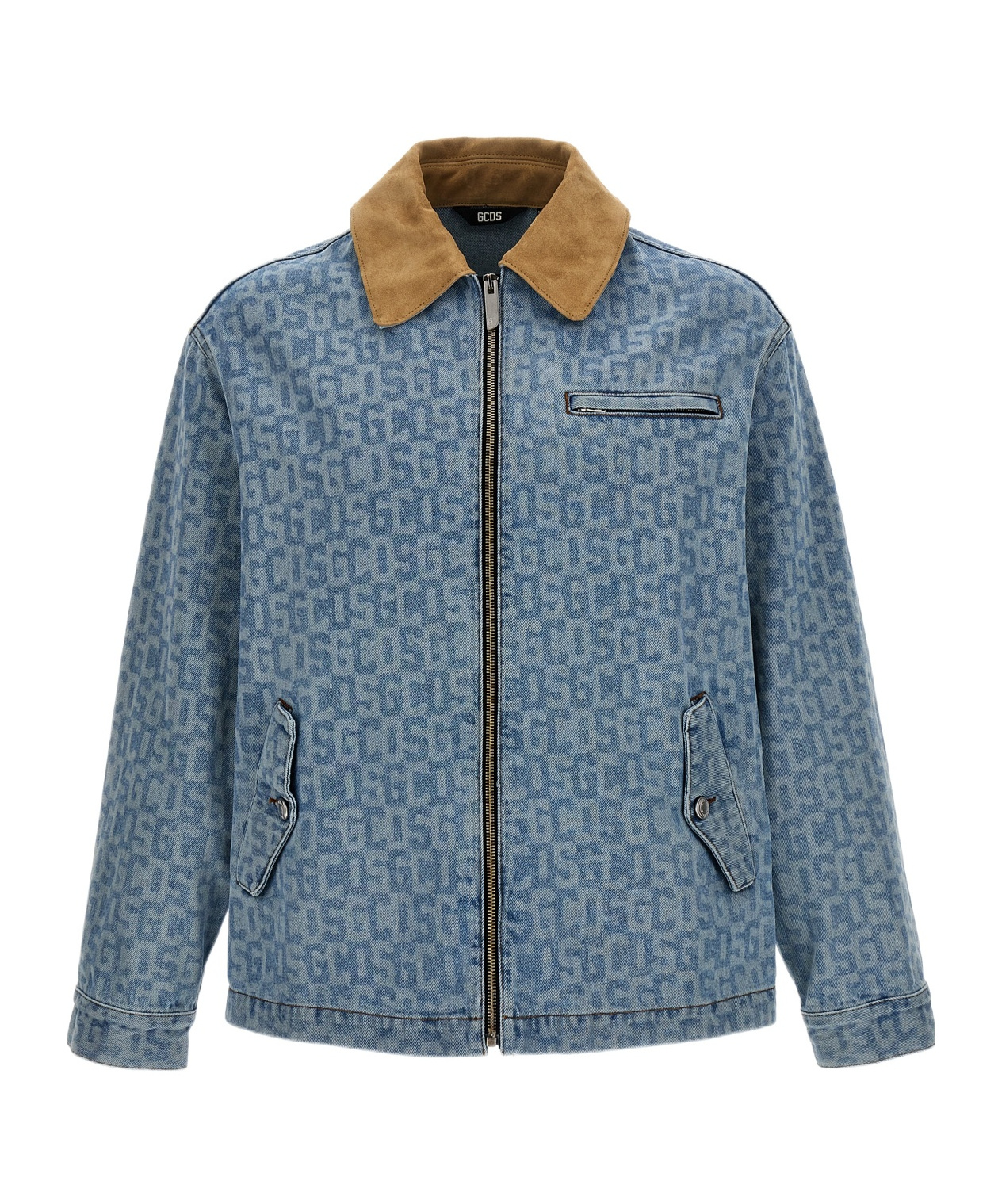 Gcds Monogram Denim Harrington Jacket In Gray