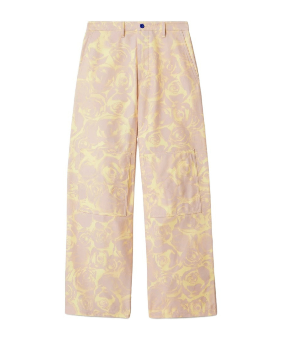 Burberry Rose-print High Waist Cotton Pants In Nude