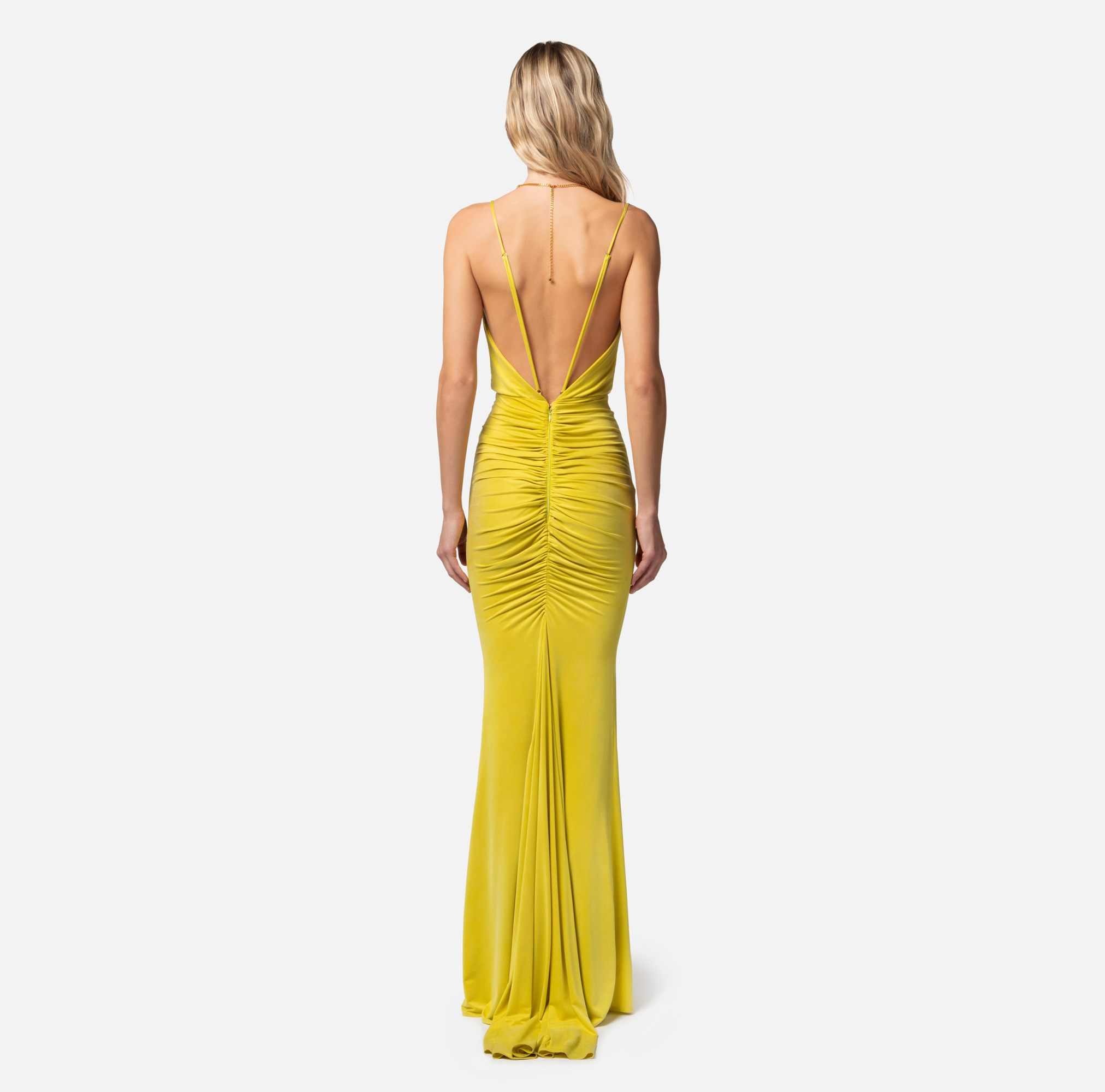 Elisabetta Franchi Red Carpet Dress In Cupro Jersey Draped In Yellow