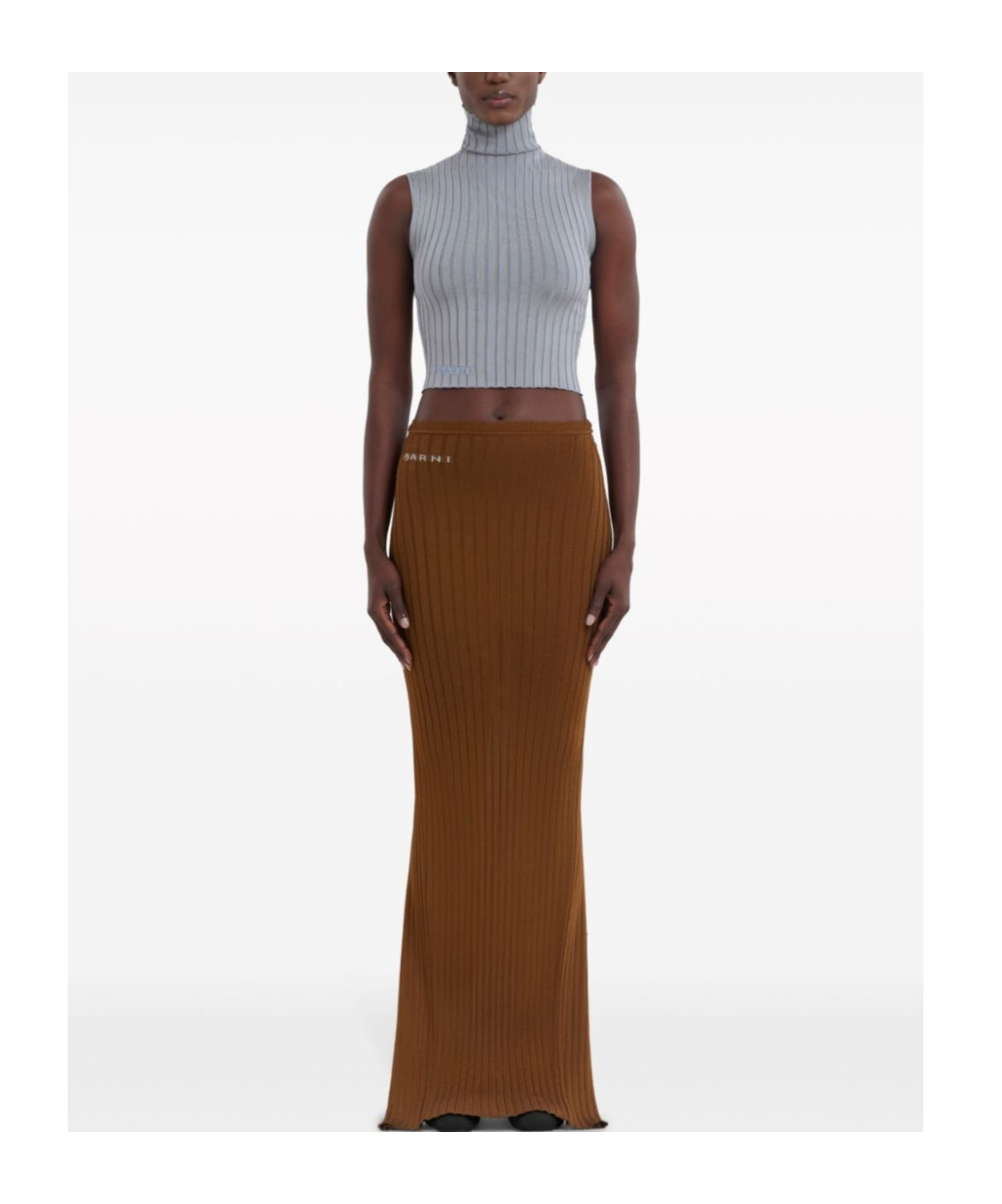 Marni Ribbed-knit Maxi Skirt In Brown
