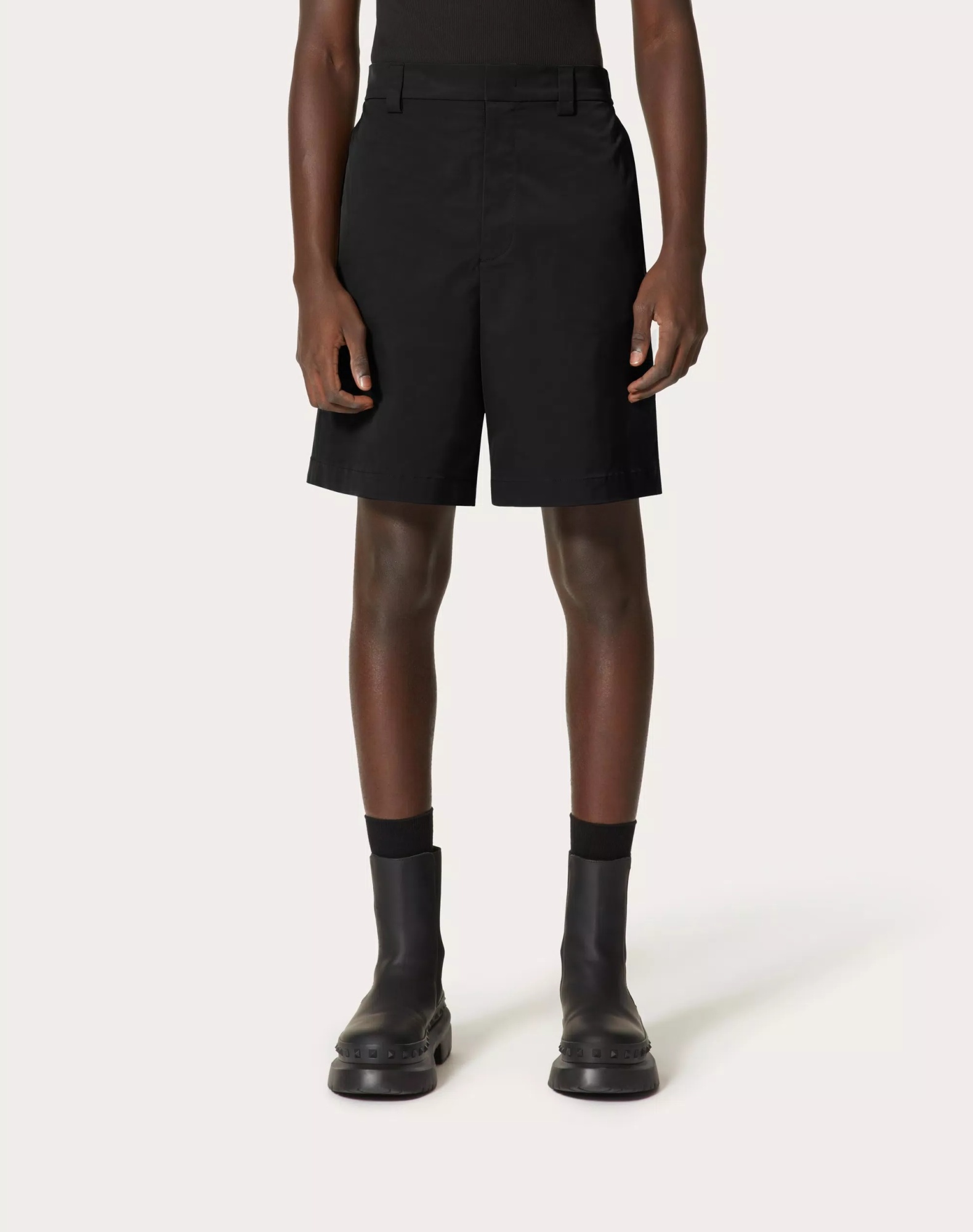 Valentino Tailored Stretch-cotton Chino Shorts In Black