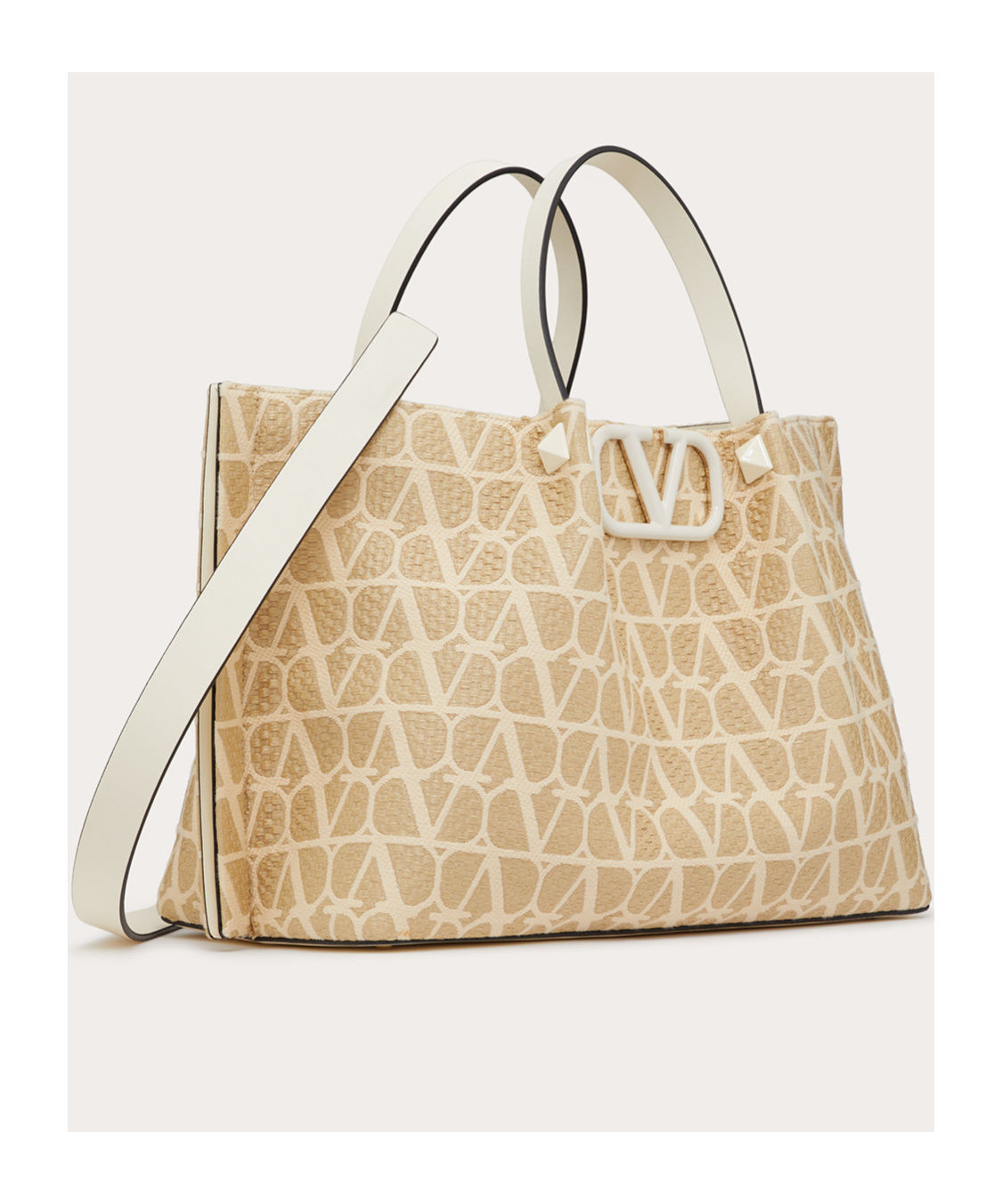 Valentino Vlogo Woven Raffia Tote Bag In Nude