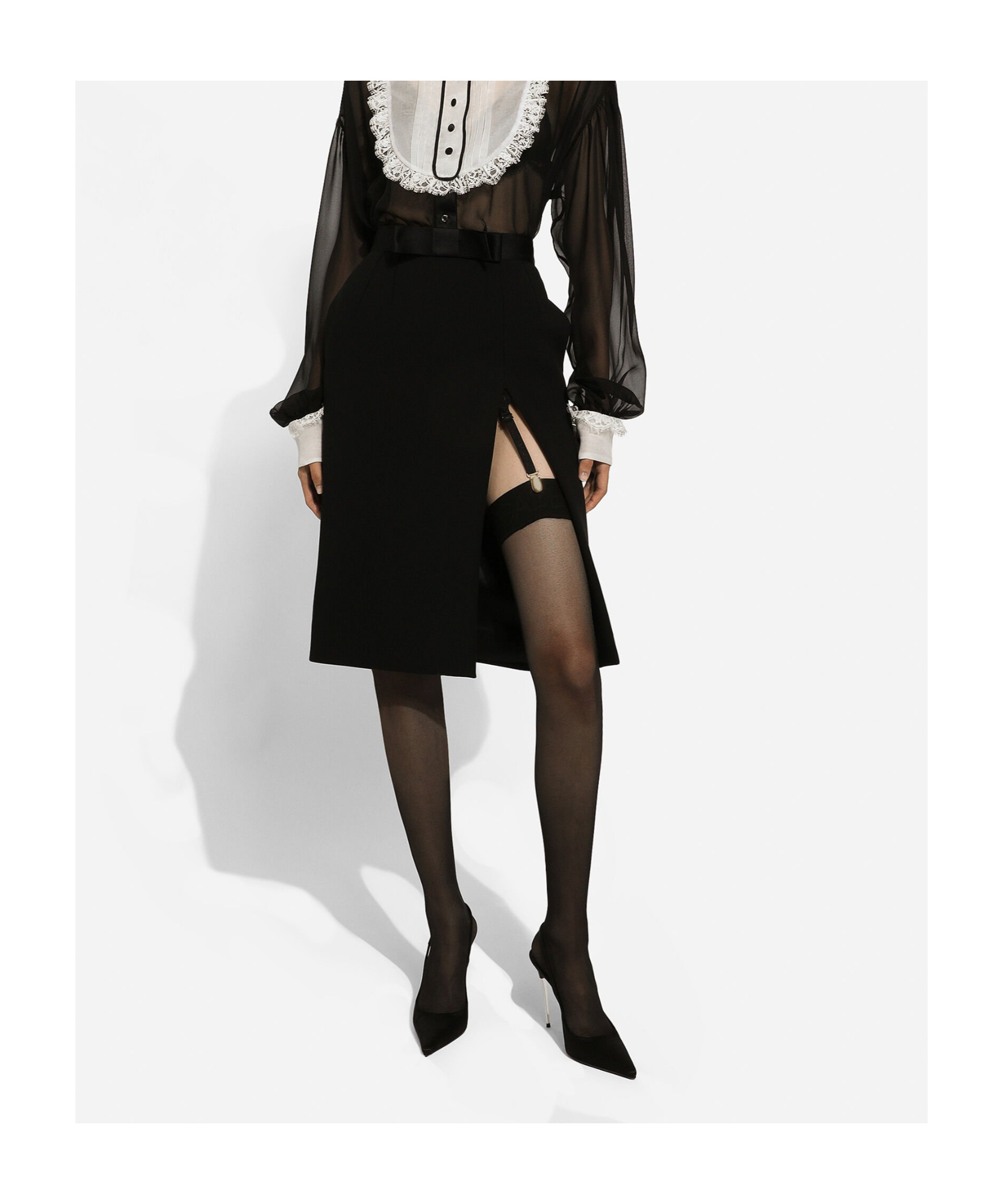 Dolce & Gabbana Bow-detail Virgin Wool-blend Skirt In Black