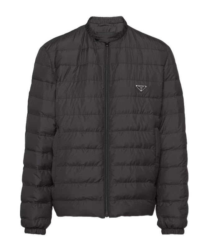 Prada Mens Black Triangle-logo Technical Shell-down Jacket In Black