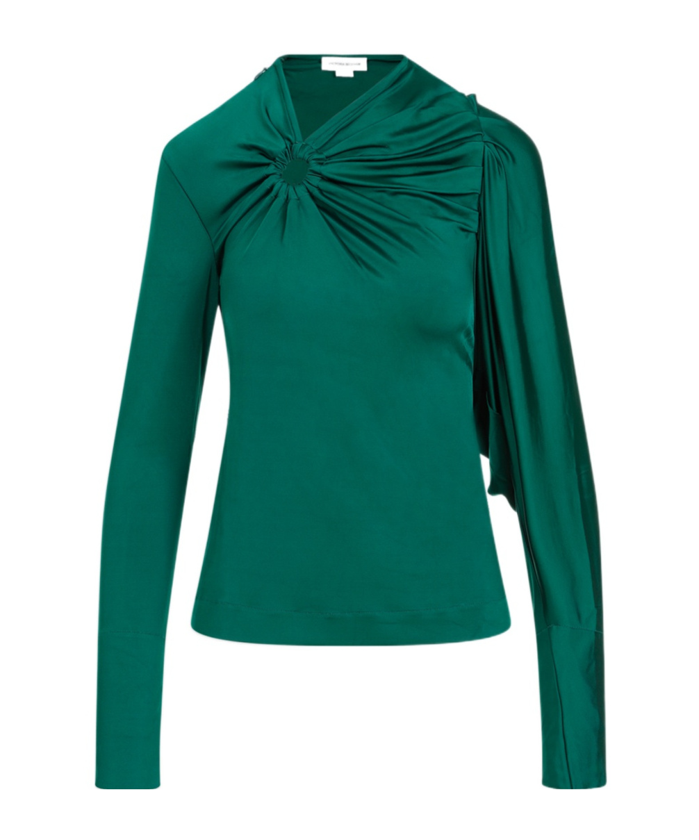 Victoria Beckham Draped Detail Asymmetric Button Sweater In Green