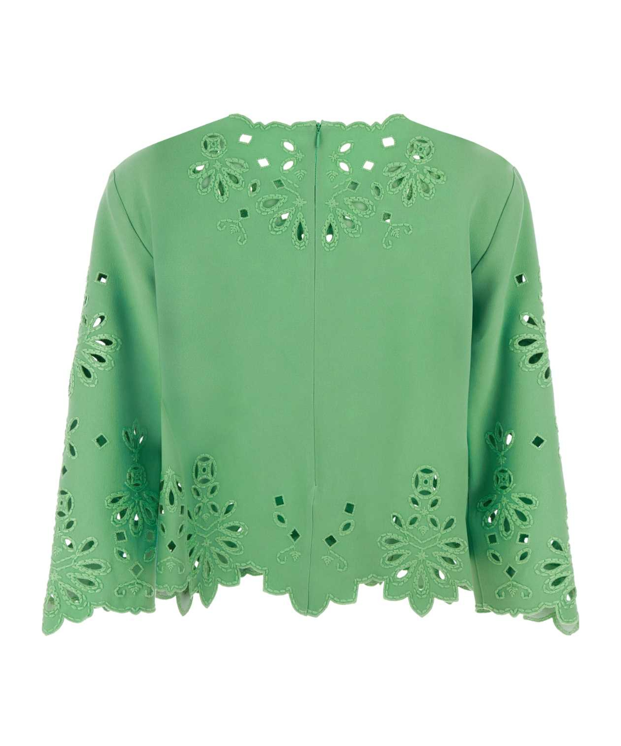 Ermanno Scervino Openwork Crewneck Cropped Blouse