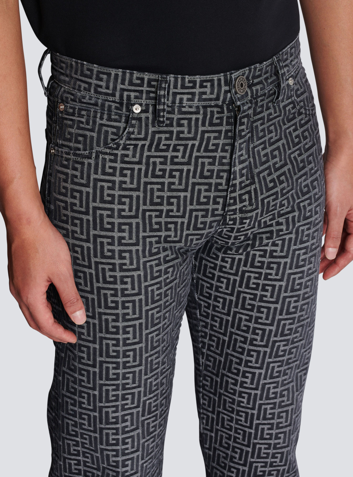 Balmain Jacquard Monogram Jeans In Black