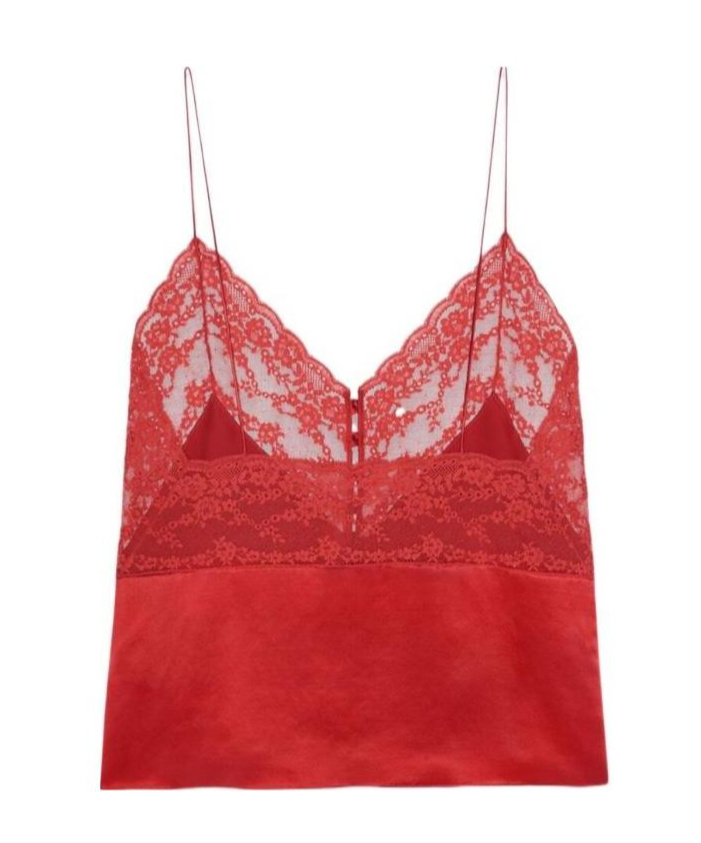 Saint Laurent Lace Trim Silk Cami In Red