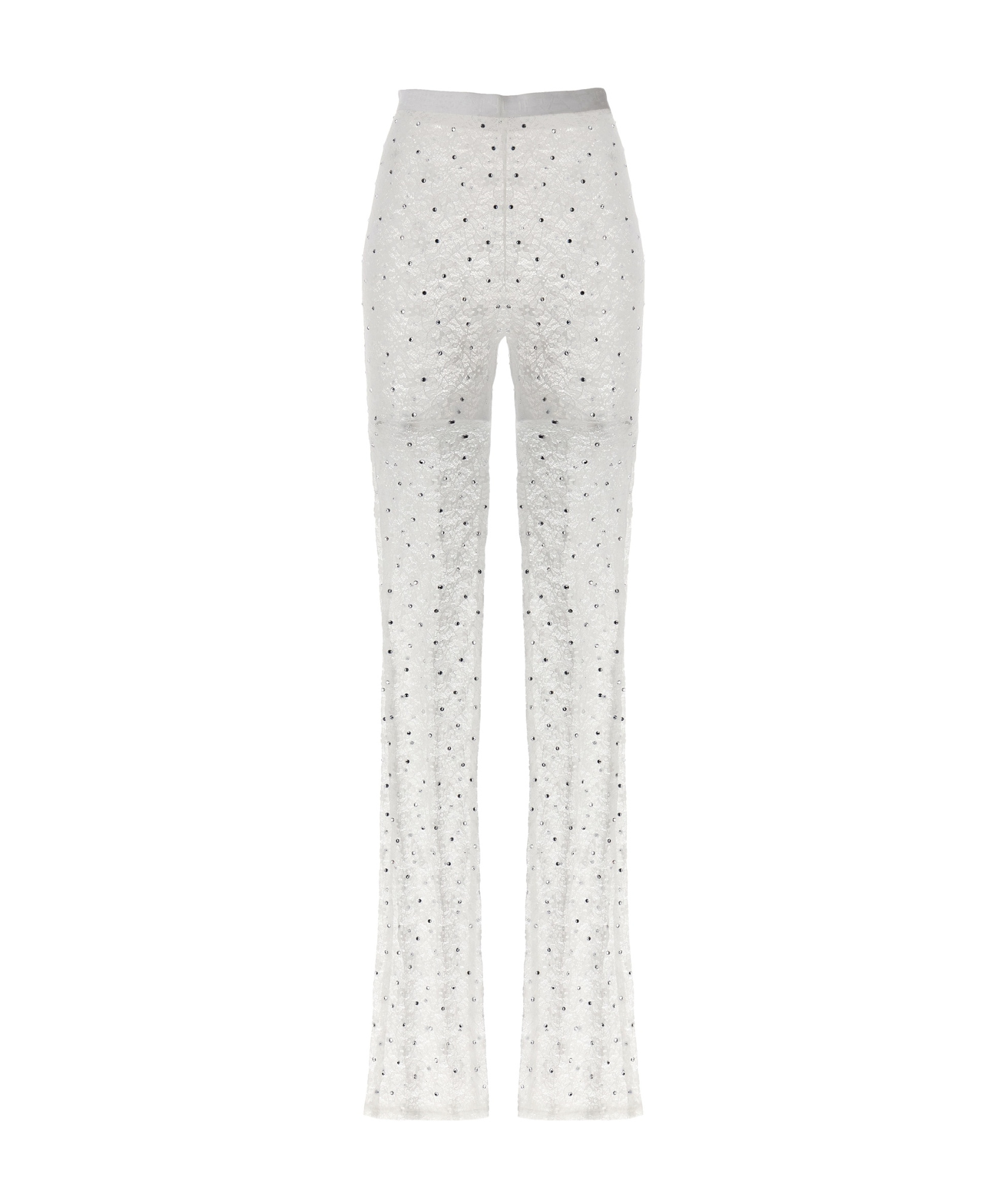 Alessandra Rich Rhinestone Lace Flared Leggings In White