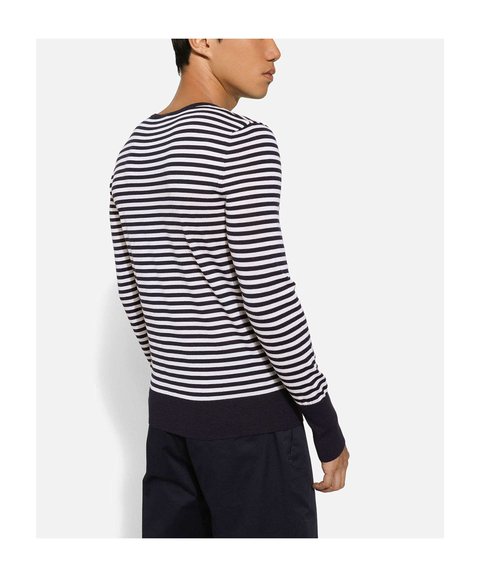 Dolce & Gabbana Lightweight Striped Wool Pullover Sweater In Black