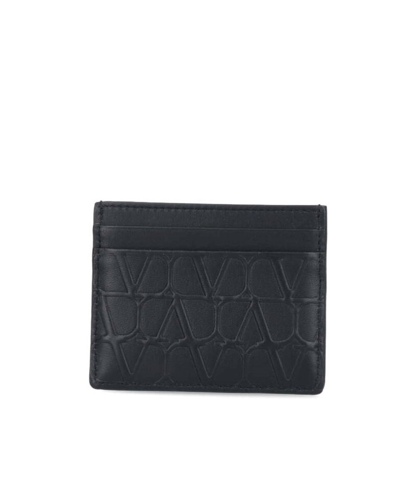 Valentino V Mark Embossed Card Bag In Black