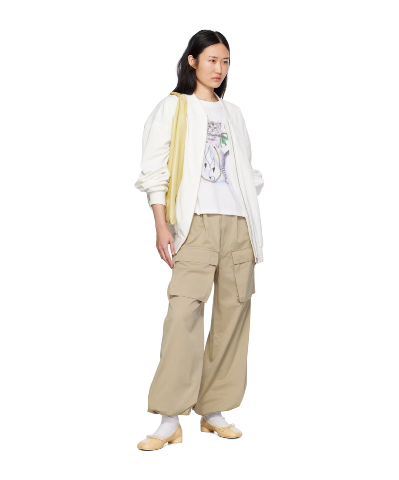 Mm6 Maison Margiela Off-white Zip Bomber In White