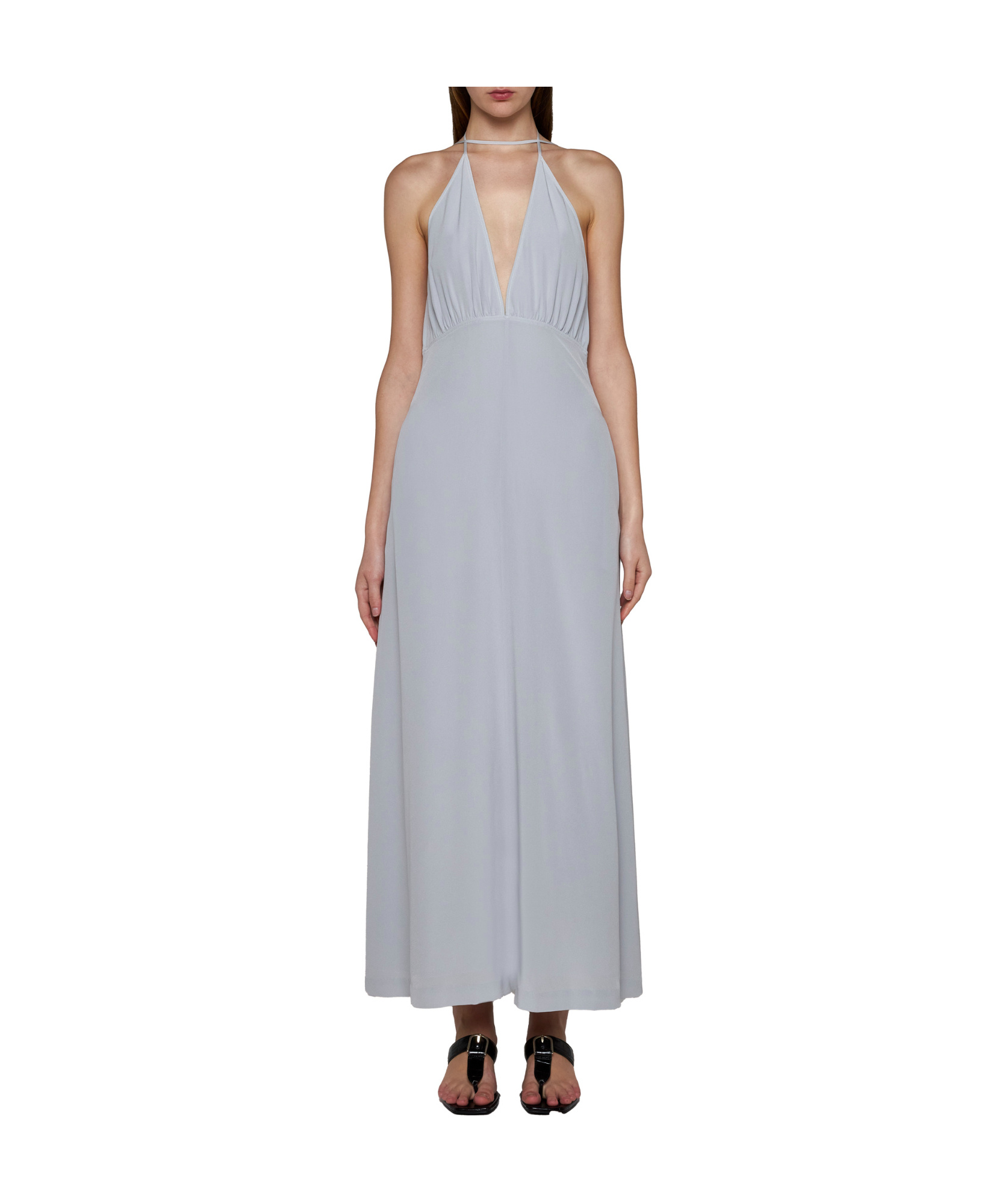 Shop Totême Halterneck Silk Dress In White
