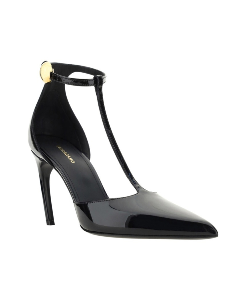 Ferragamo Lysandra Patent T-strap Stiletto Pumps In Black