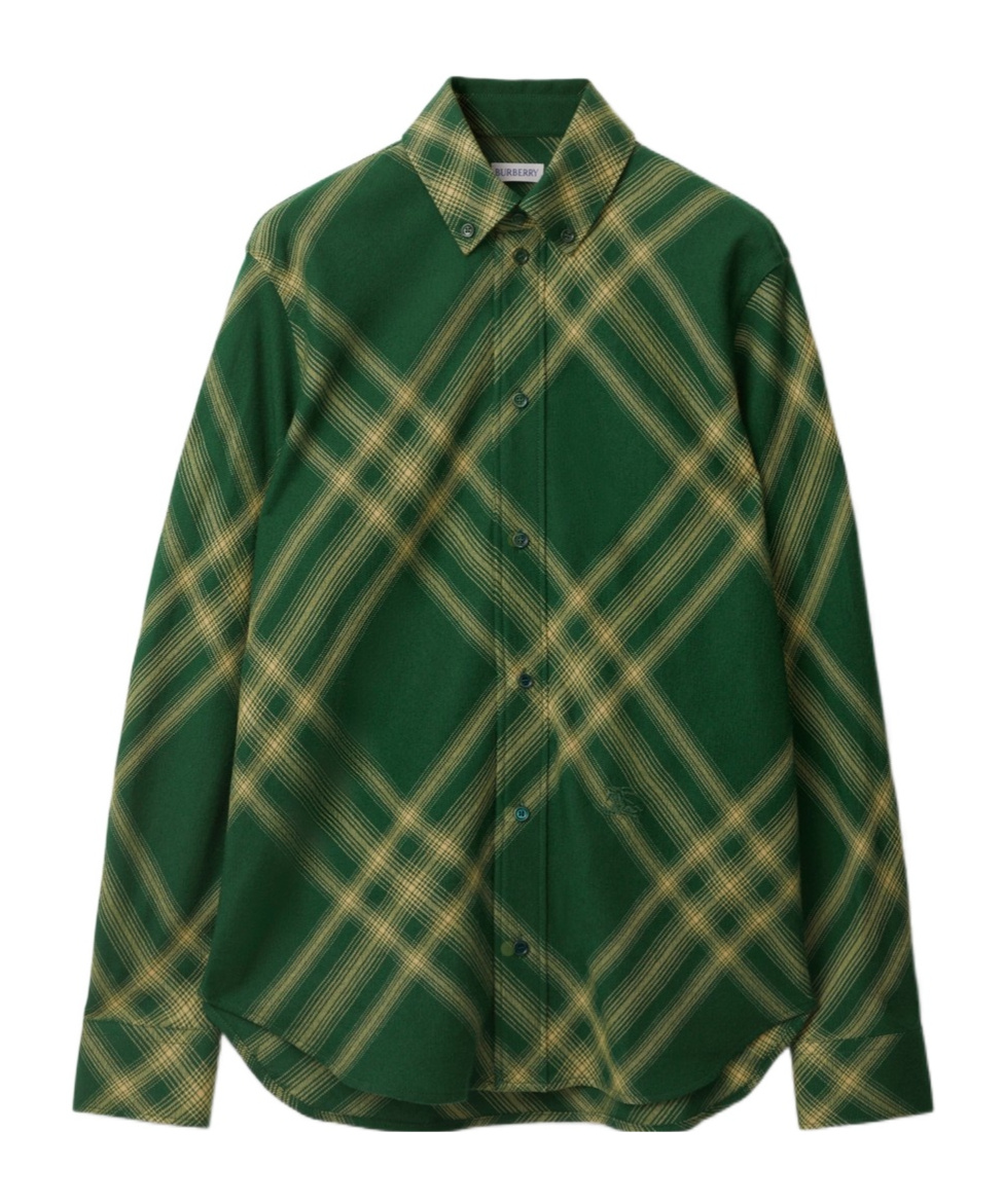 Shop Burberry Check-pattern Wool Shirt In Green