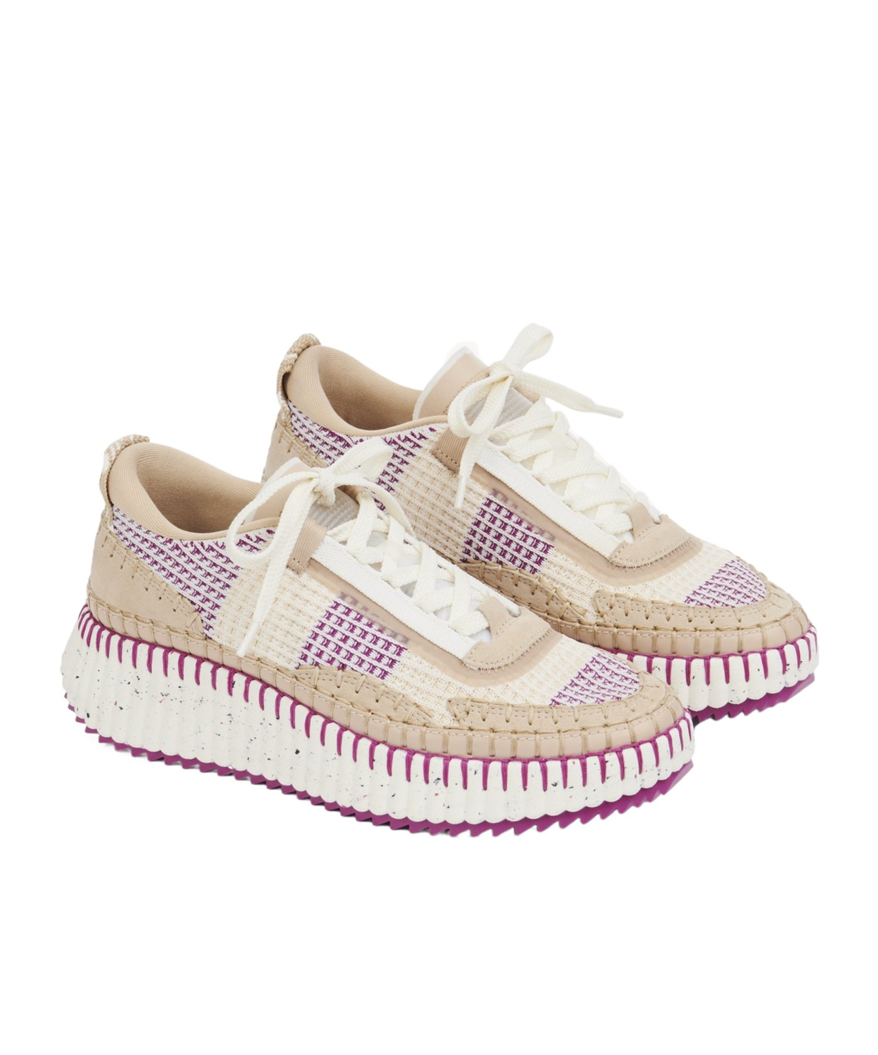 Shop Chloé Nama Knitted Sneakers In White