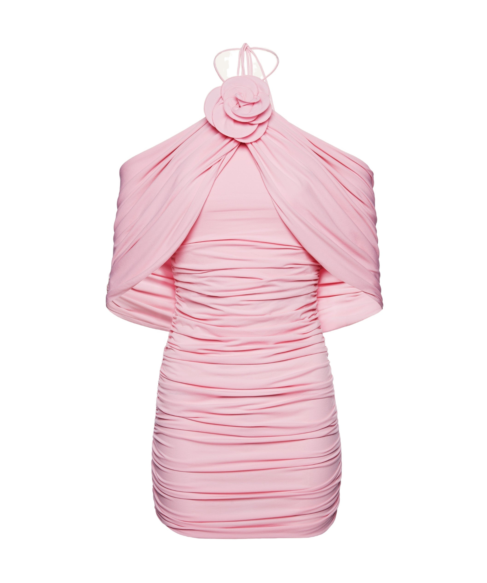 Magda Butrym Mini Pink Dress With Cape And Rose Patch In Stretch Polyamide Woman In Pink