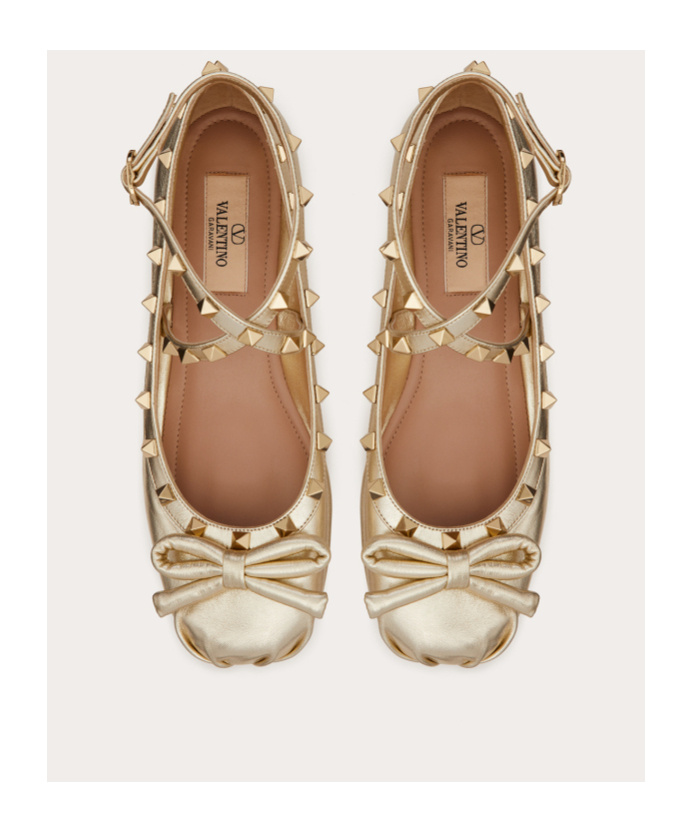 Shop Valentino Rockstud Laminated Nappa Leather Ballerina In Nude