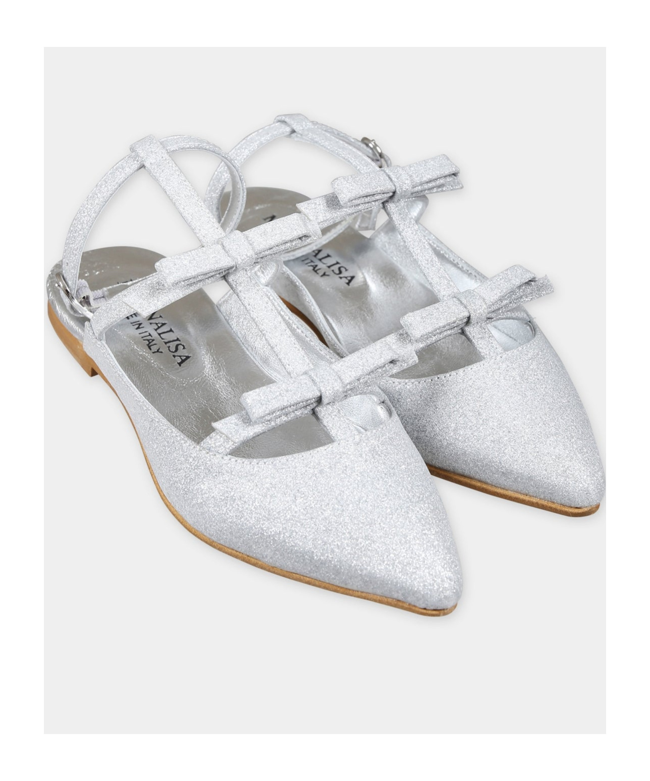 Monnalisa Fine Glitter Slingbacks In Gray