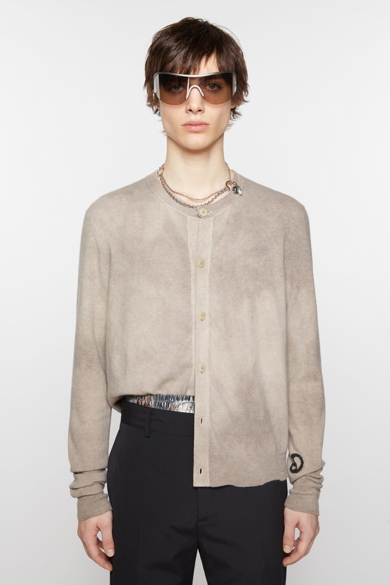 Acne Studios Crew-neck Knitted Cardigan In Nude