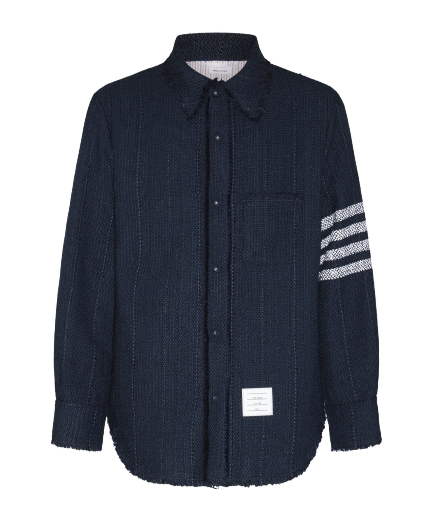 Thom Browne Navy Blue Shirt With Contrasting 4-bar Detail In Black