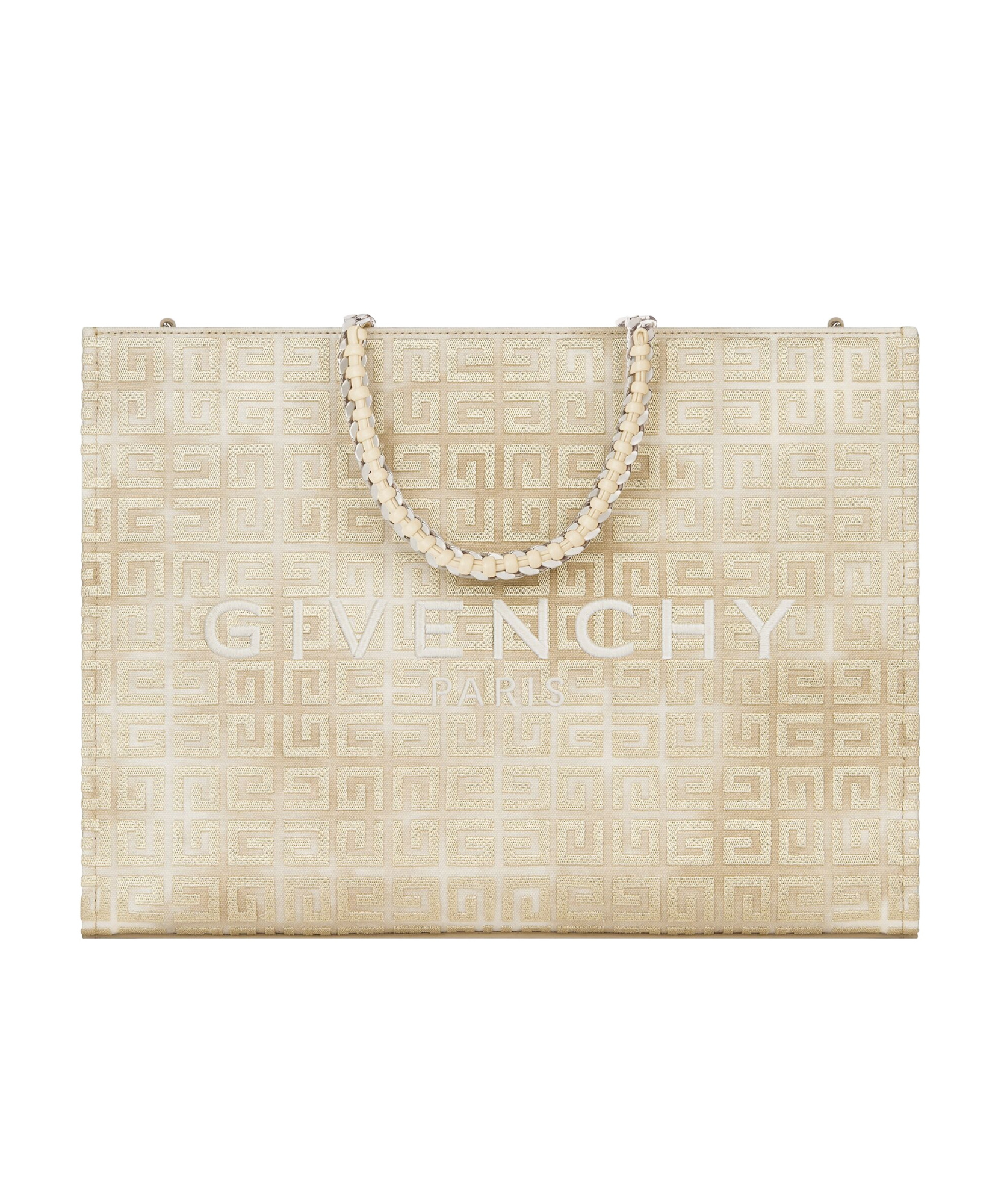 Givenchy G-tote Medium Shopping Bag In 4g Logo Canvas With Chain Handles In Nude