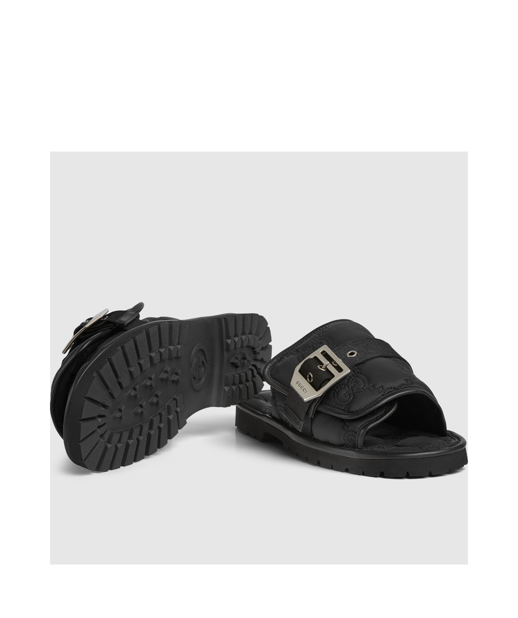 Gucci Buckled Quilted Sandals In Black